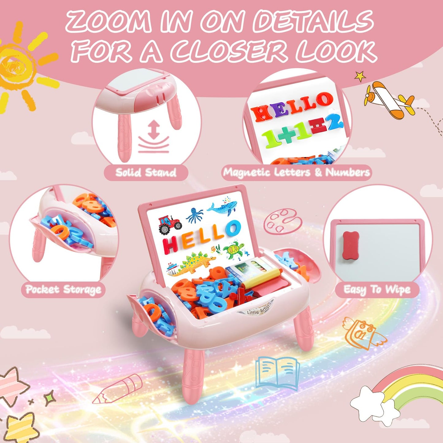 Qrytoi Doodle Easel for 1-2 Year Old Girls | Magnetic Letters & Numbers