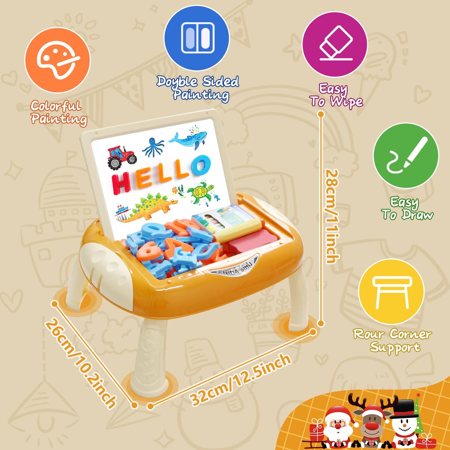 Qrytoi Toddler Doodle Board with Magnetic Letters & Numbers – Portable Educational Toy (Creamy Orange)