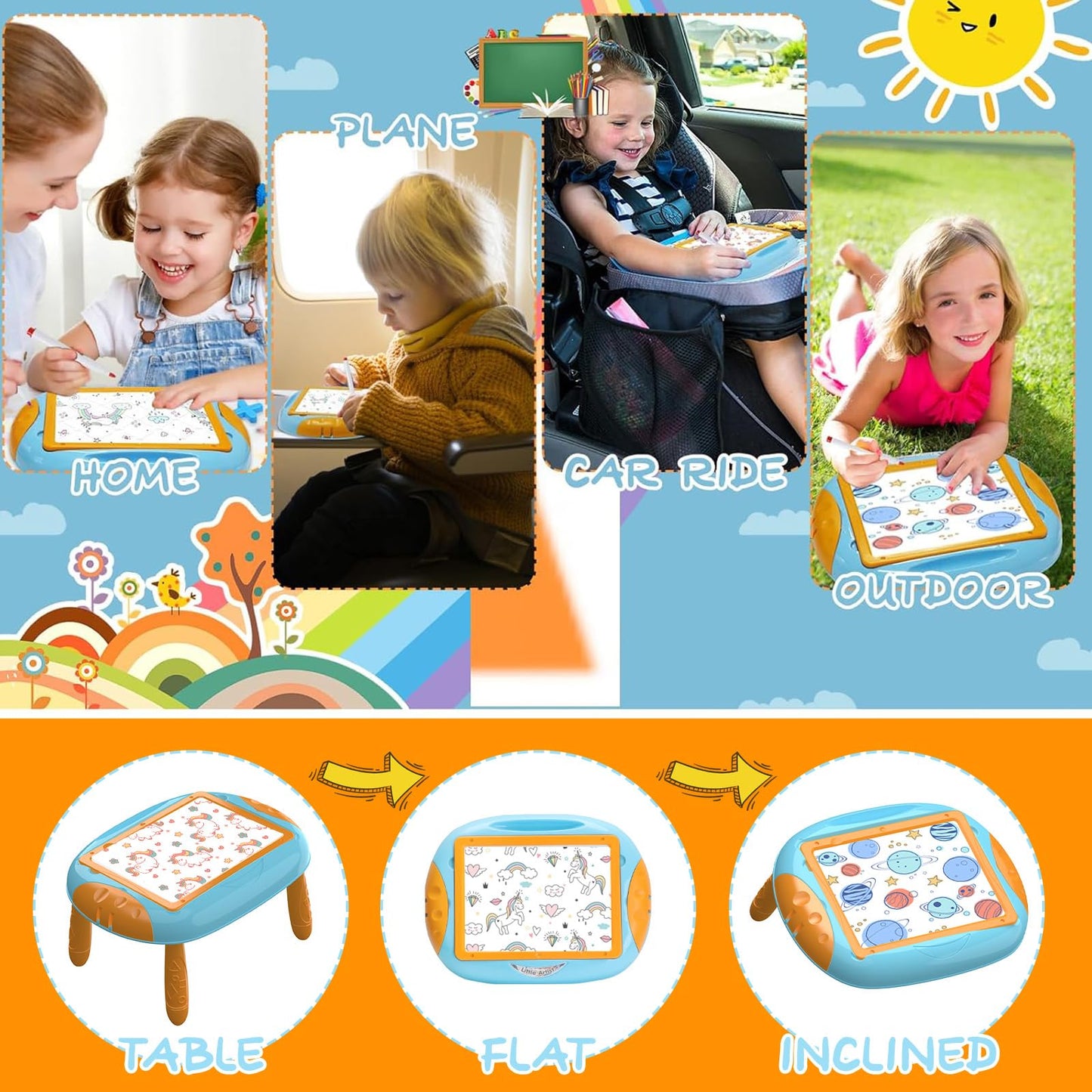 Qrytoi Doodle Easel with Magnetic Letters & Numbers – Portable Learning Toy for 1–2 Year Old Boys