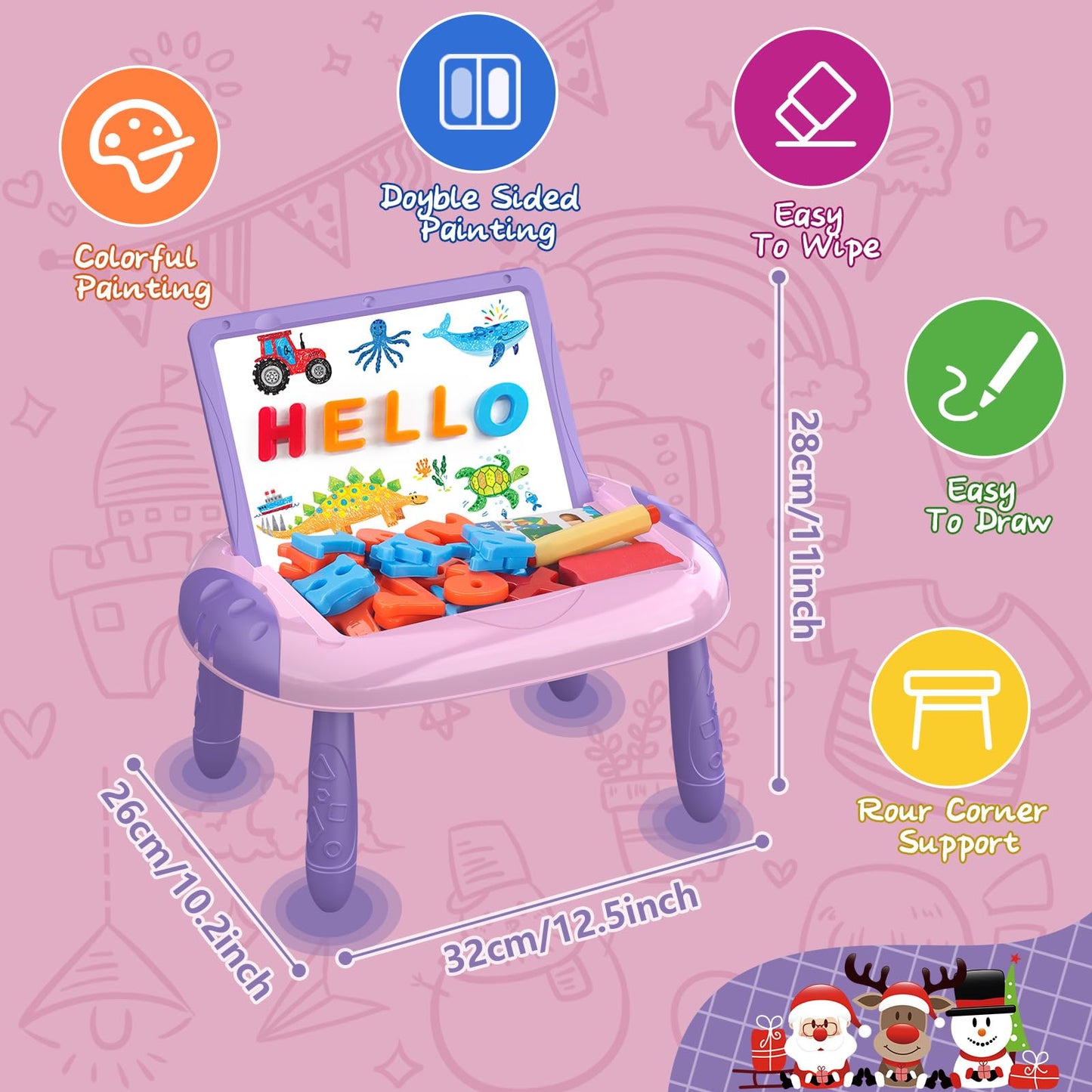 Qrytoi Doodle Easel Gift for 1-2 Year Old Girls - Magnetic Letters & Numbers