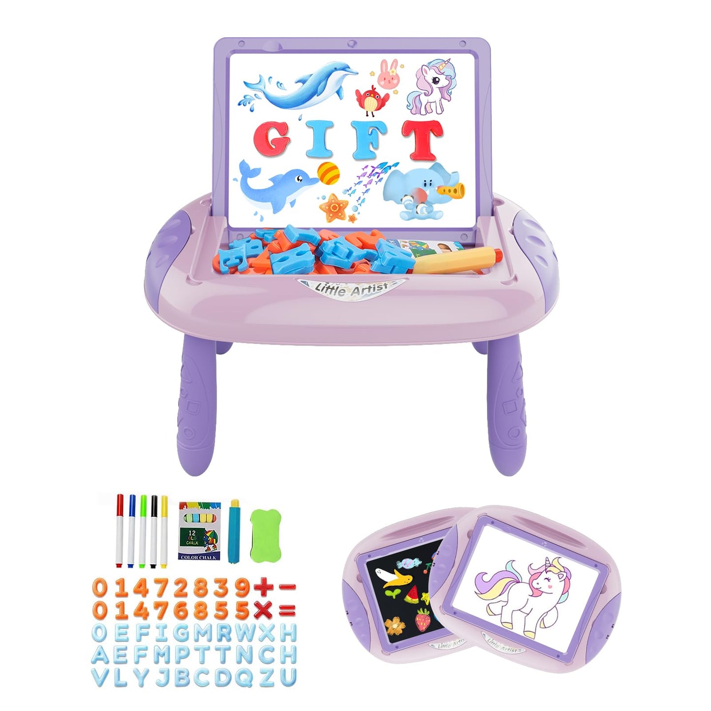 Qrytoi Doodle Easel Gift for 1-2 Year Old Girls - Magnetic Letters & Numbers