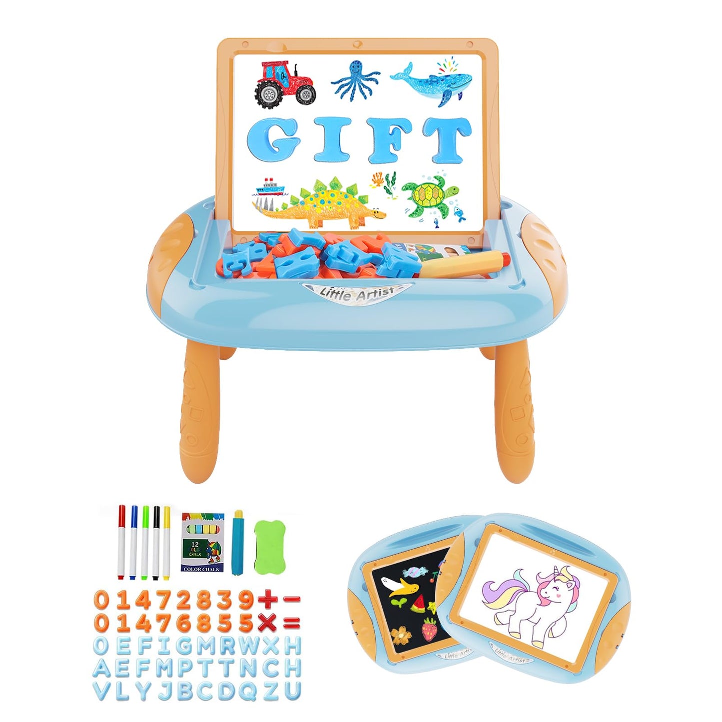 Qrytoi Doodle Easel with Magnetic Letters & Numbers – Portable Learning Toy for 1–2 Year Old Boys