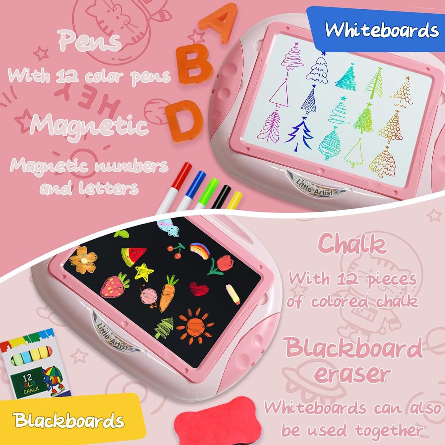 Qrytoi Doodle Easel for 1-2 Year Old Girls | Magnetic Letters & Numbers