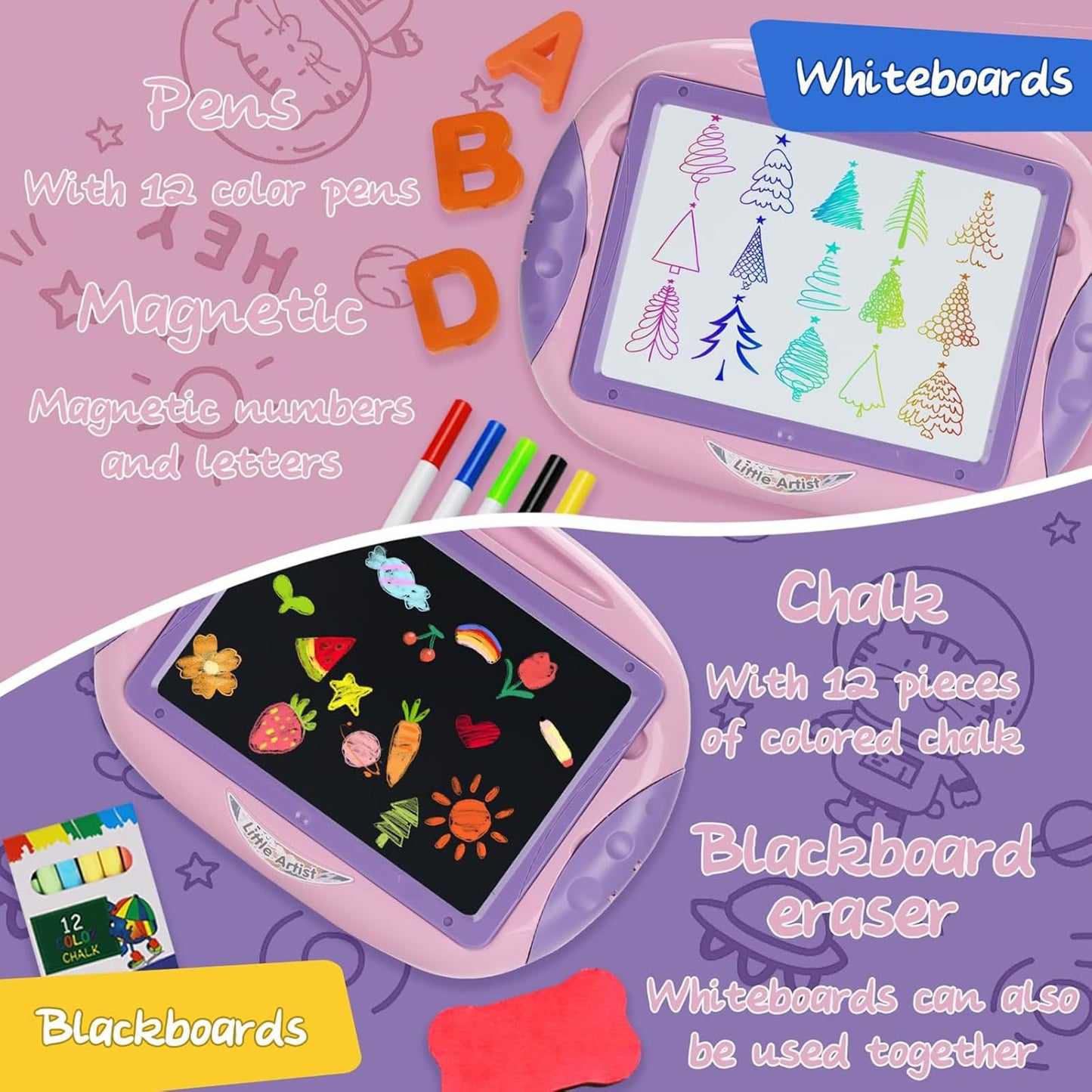 Qrytoi Doodle Easel Gift for 1-2 Year Old Girls - Magnetic Letters & Numbers