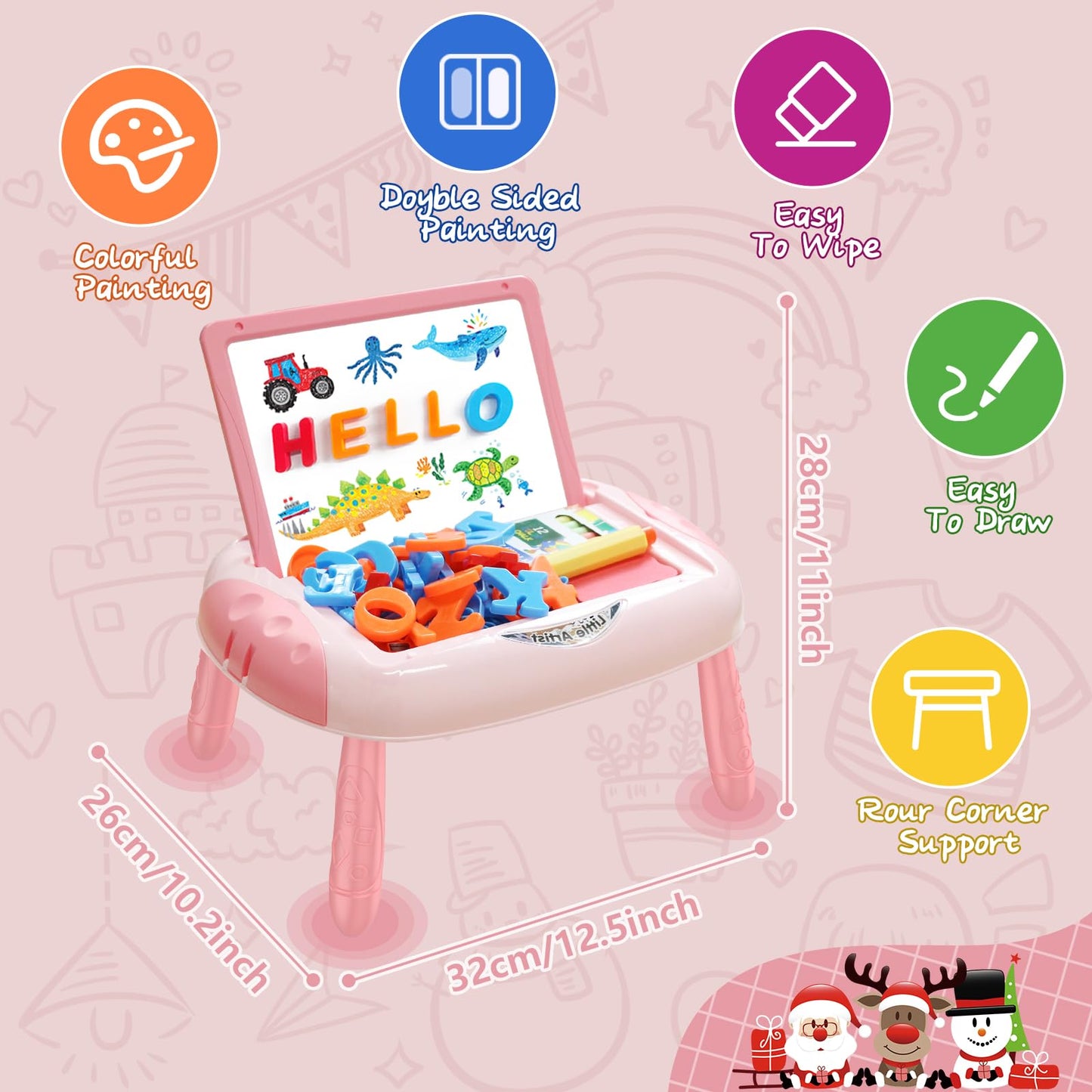 Qrytoi Doodle Easel for 1-2 Year Old Girls | Magnetic Letters & Numbers