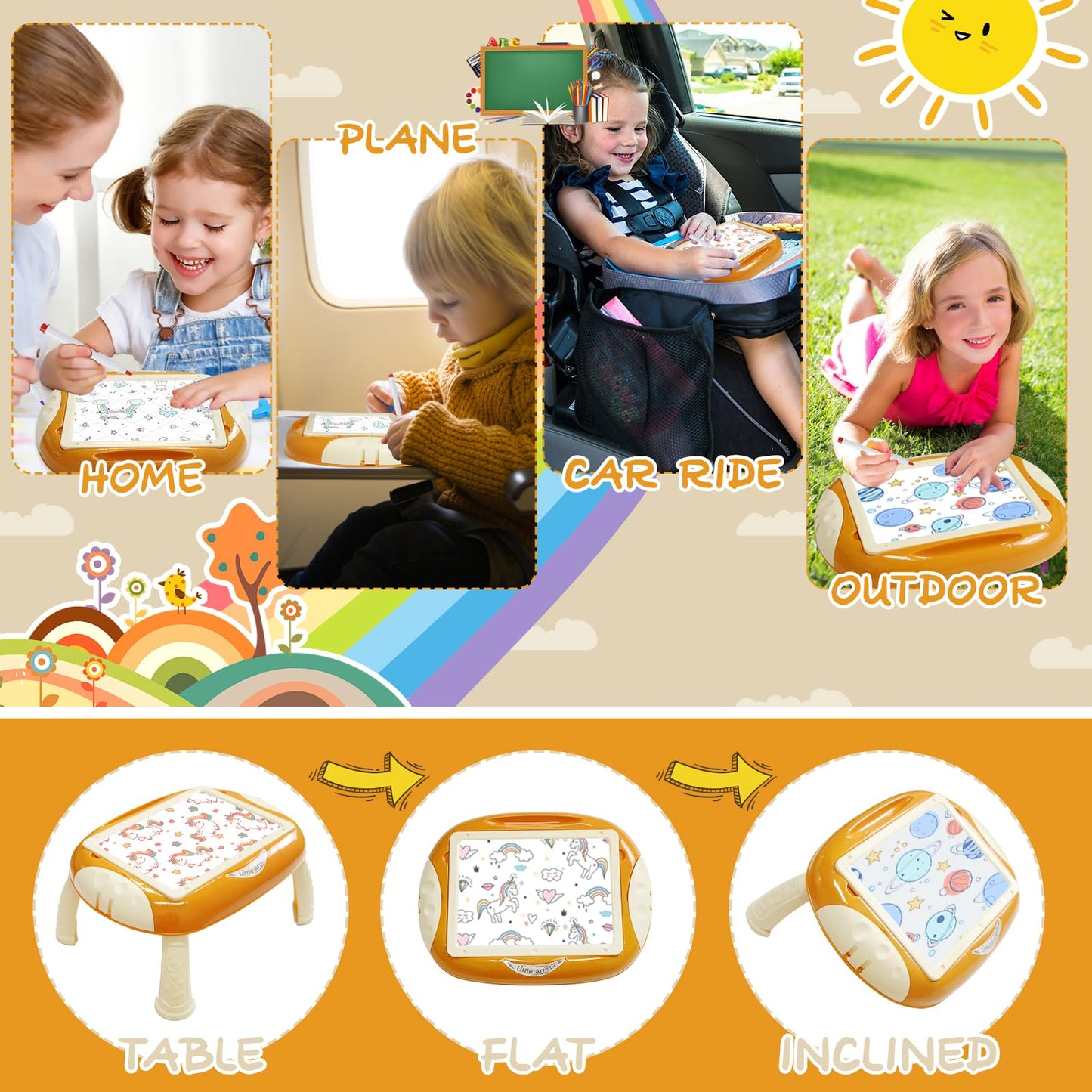 Qrytoi Toddler Doodle Board with Magnetic Letters & Numbers – Portable Educational Toy (Creamy Orange)