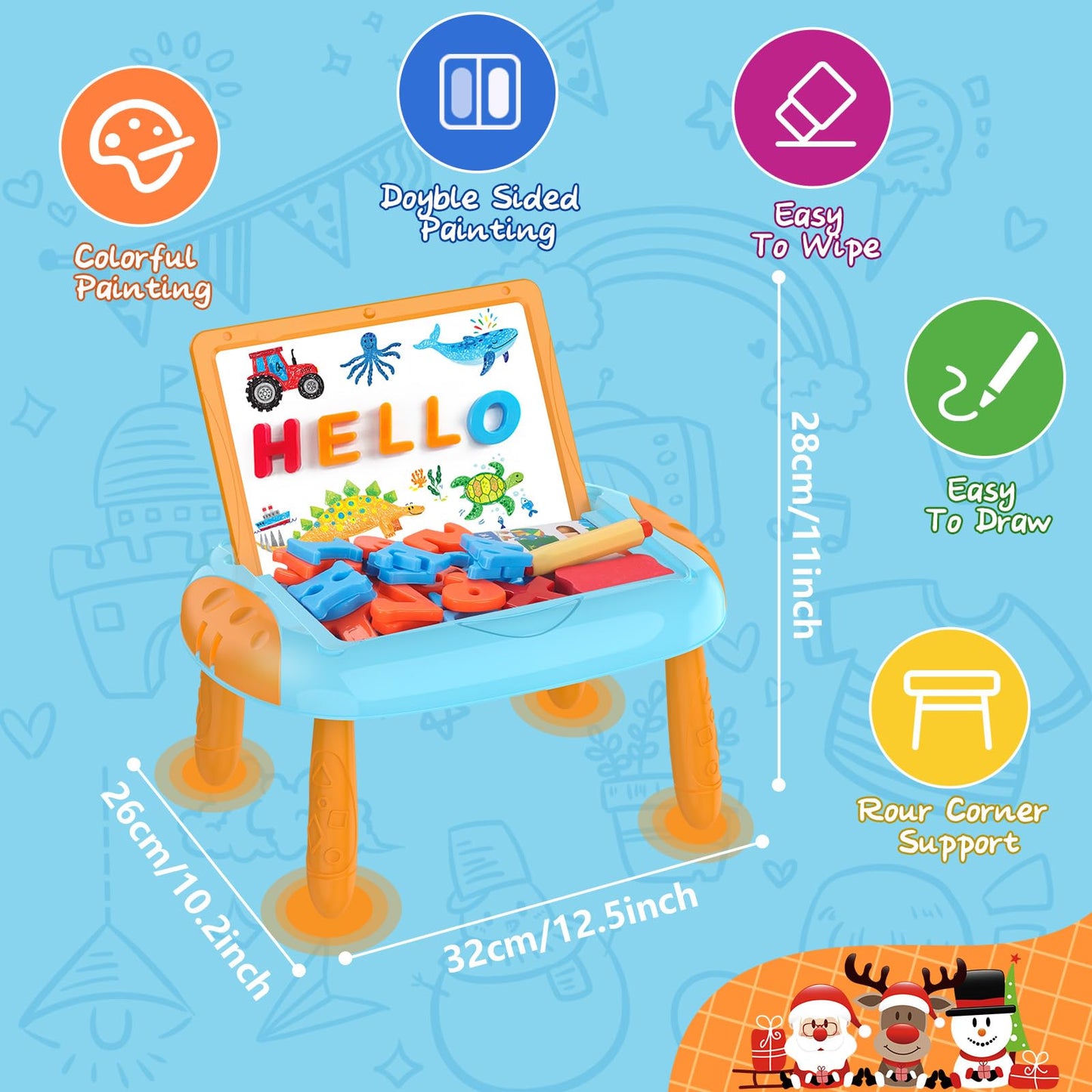 Qrytoi Doodle Easel with Magnetic Letters & Numbers – Portable Learning Toy for 1–2 Year Old Boys
