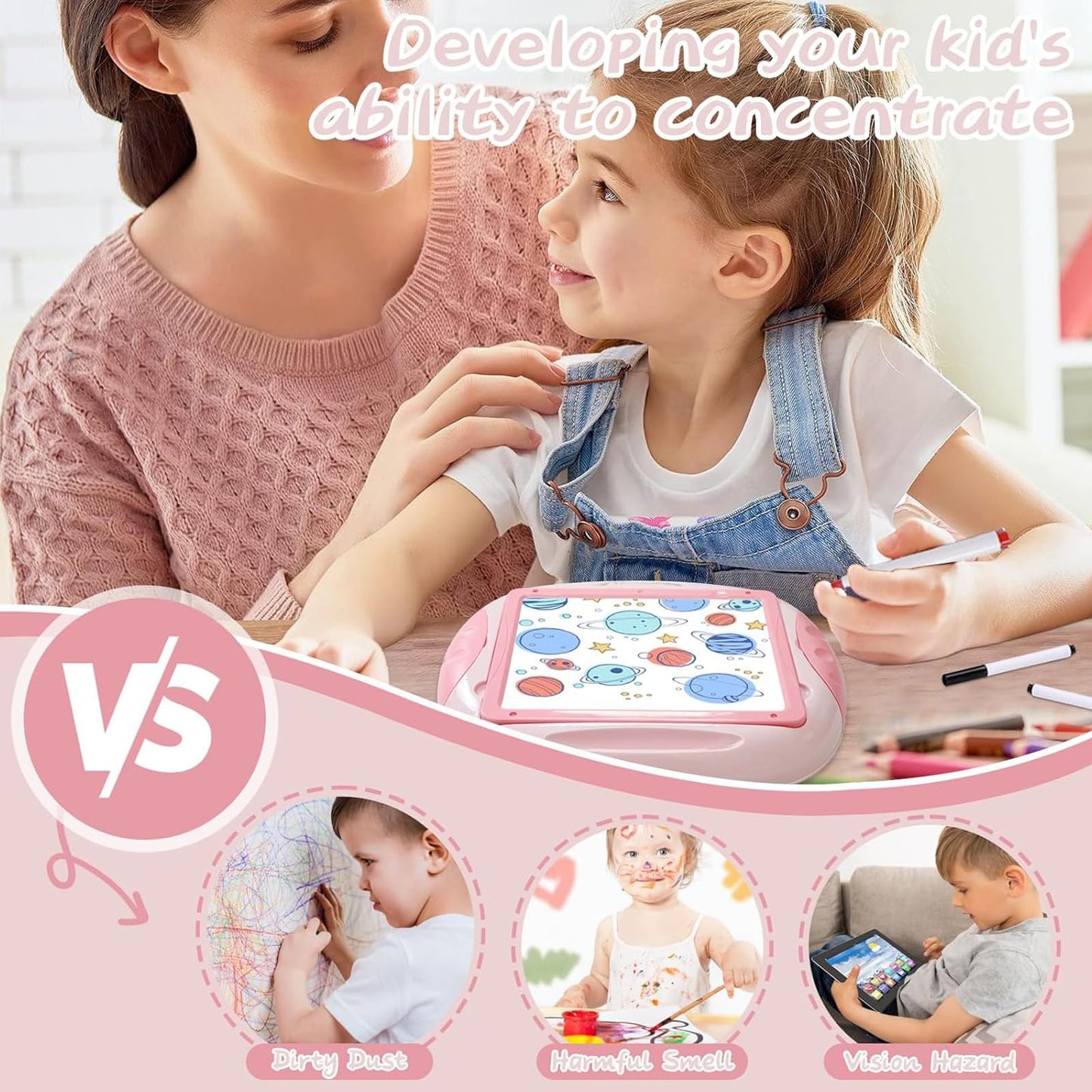 Qrytoi Doodle Easel for 1-2 Year Old Girls | Magnetic Letters & Numbers