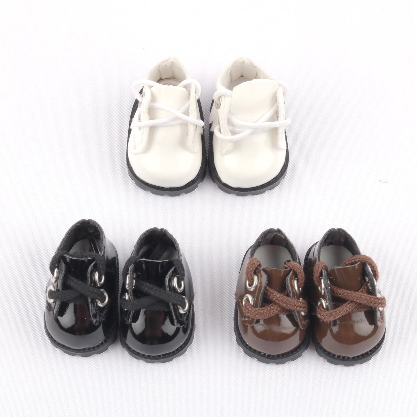 QSKJJI 3 Pairs Doll Shoes for 17 cm Dolls – Realistic Mini Shoes (Black/Brown/White)