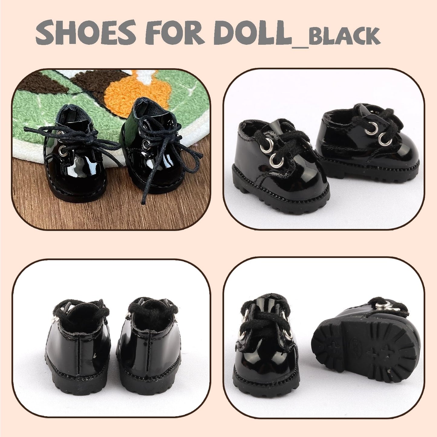 QSKJJI 3 Pairs Doll Shoes for 17 cm Dolls – Realistic Mini Shoes (Black/Brown/White)