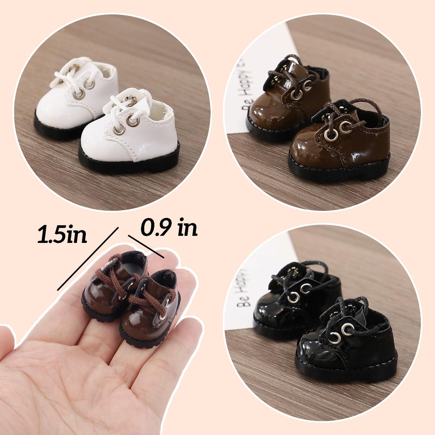 QSKJJI 3 Pairs Doll Shoes for 17 cm Dolls – Realistic Mini Shoes (Black/Brown/White)
