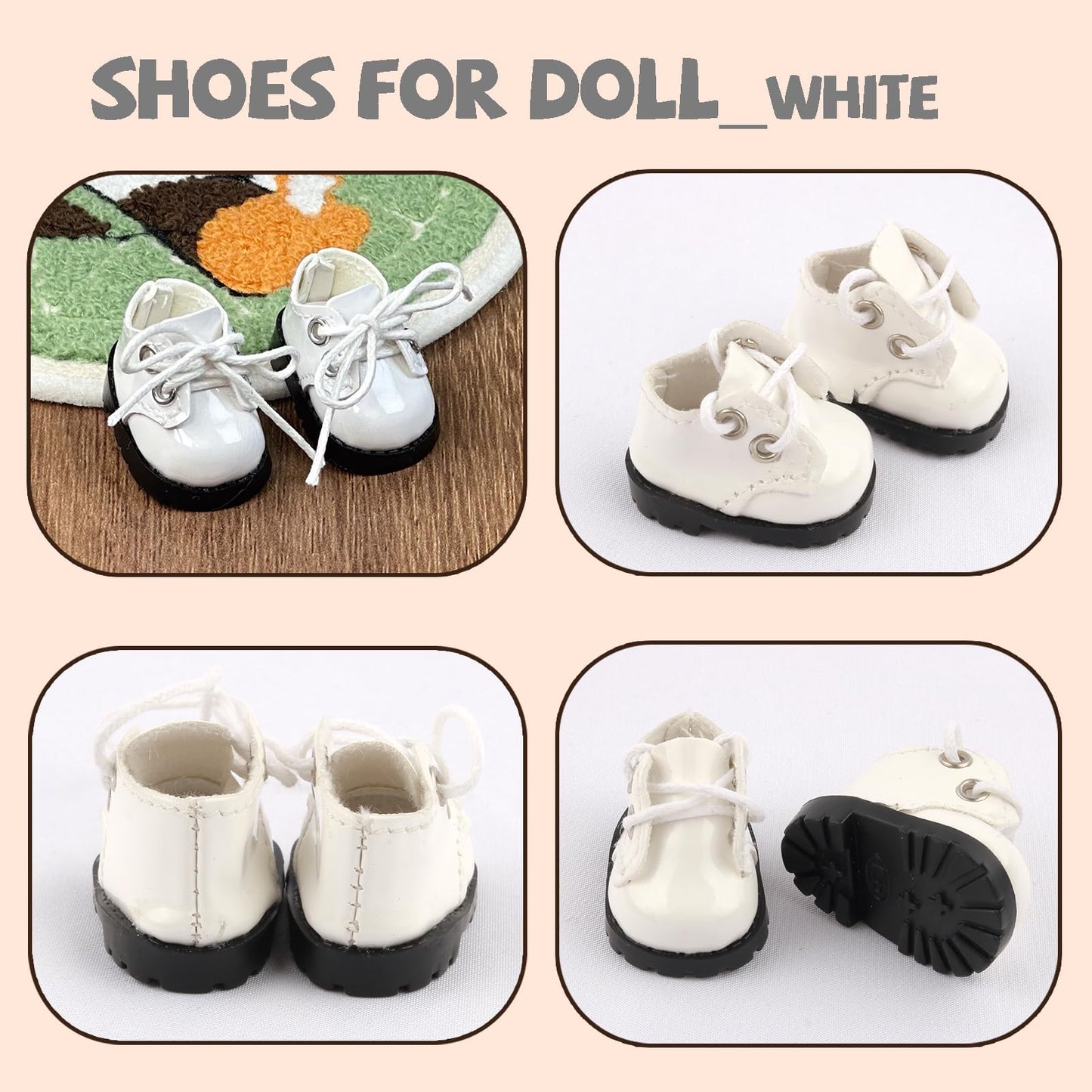 QSKJJI 3 Pairs Doll Shoes for 17 cm Dolls – Realistic Mini Shoes (Black/Brown/White)
