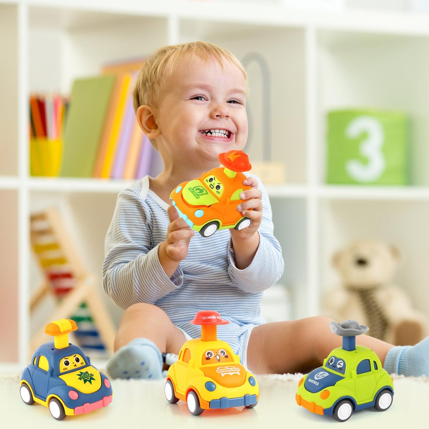 QSONSELL Car Toys for Toddlers 1-3 | Pull-Back City Vehicles Gift Pack