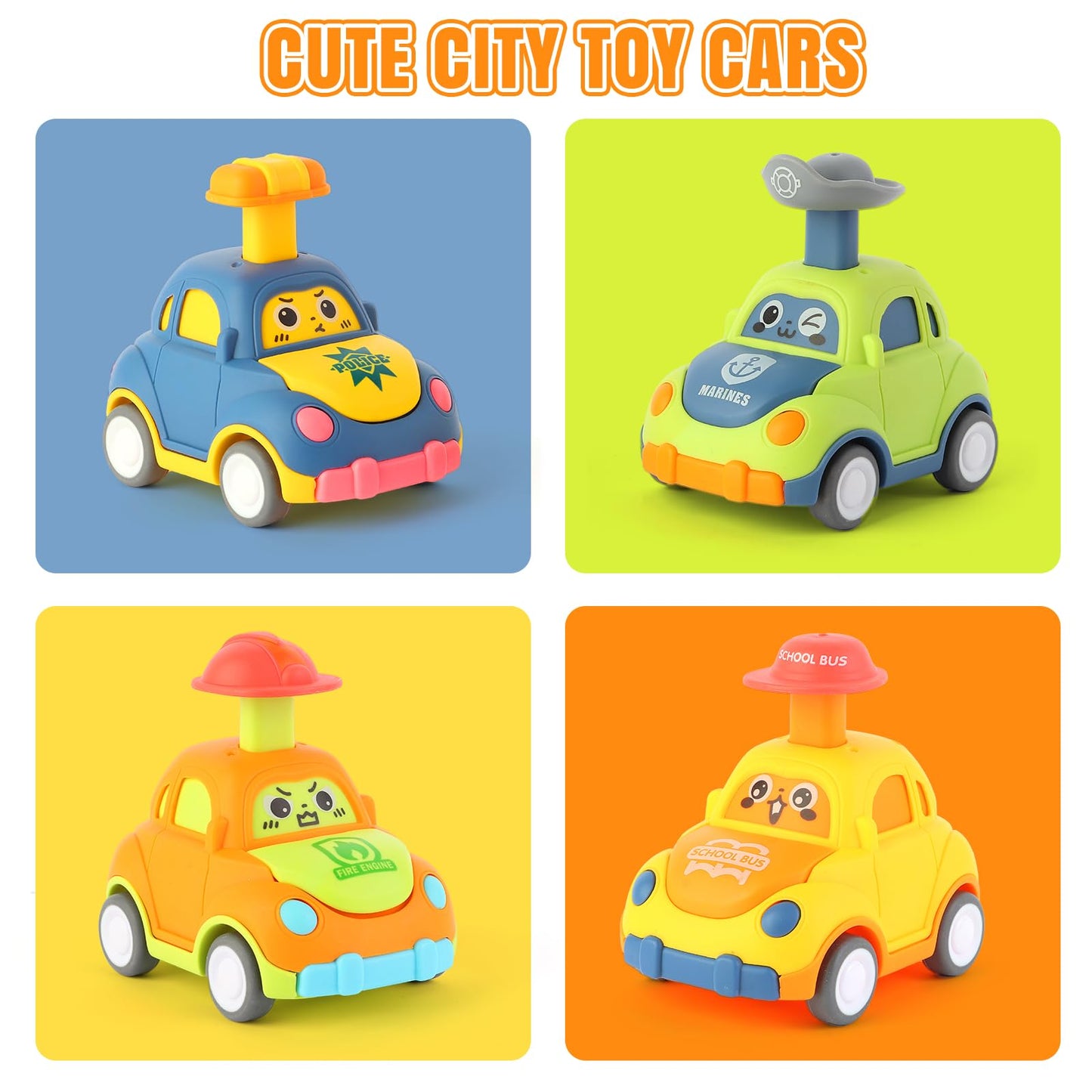 QSONSELL Car Toys for Toddlers 1-3 | Pull-Back City Vehicles Gift Pack
