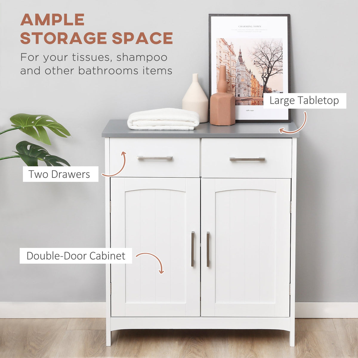 kleankin Freestanding Bathroom Cabinet with 2 Drawers 2 Doors Adjustable Shelf