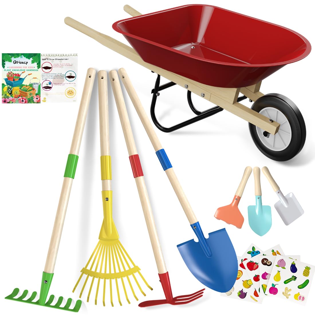 Qtioucp Kids Wheelbarrow Set – Garden Tools for Toddlers 3-8