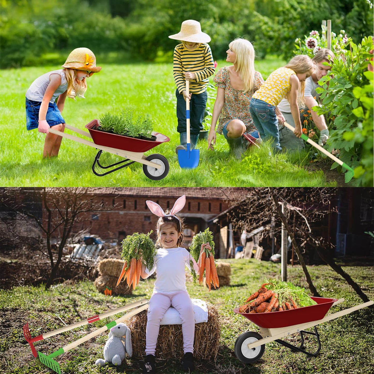 Qtioucp Kids Wheelbarrow Set – Garden Tools for Toddlers 3-8