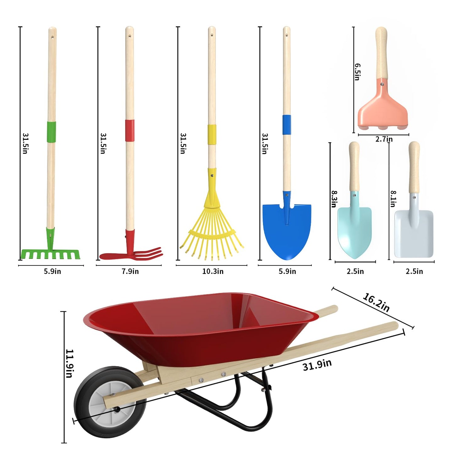Qtioucp Kids Wheelbarrow Set – Garden Tools for Toddlers 3-8