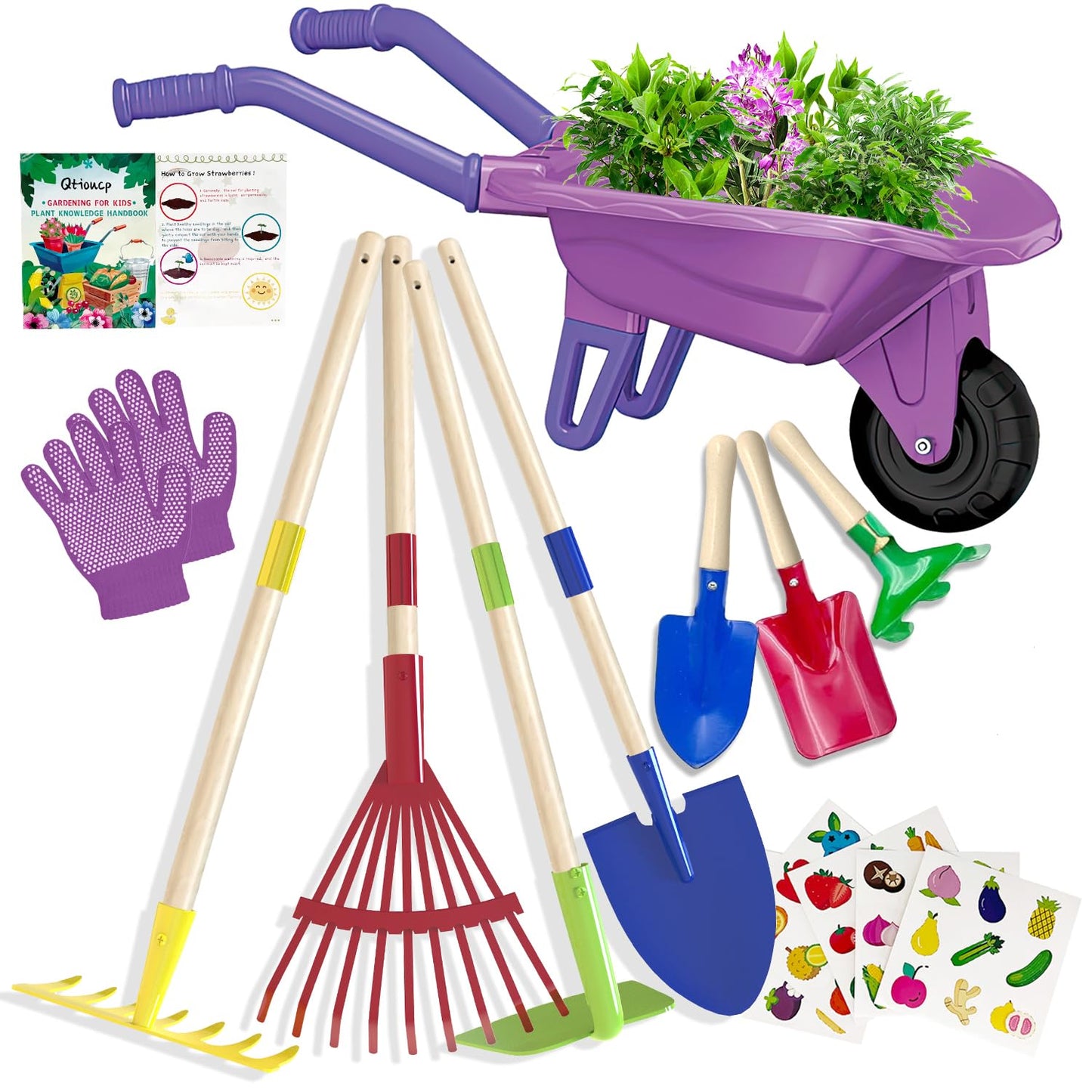 Qtioucp Kids Gardening Tools Set with Wheelbarrow | STEM Learning & Pretend Play