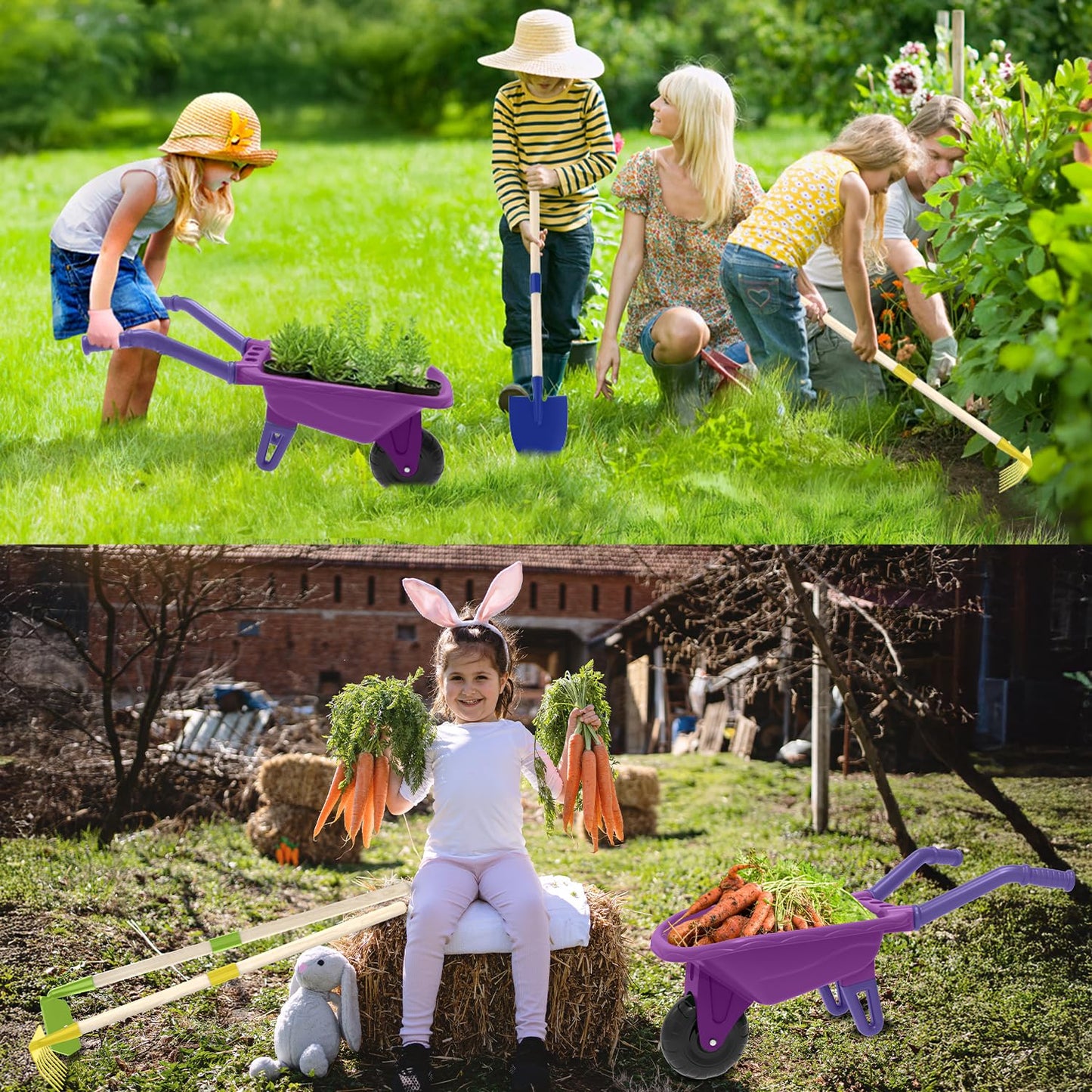 Qtioucp Kids Gardening Tools Set with Wheelbarrow | STEM Learning & Pretend Play