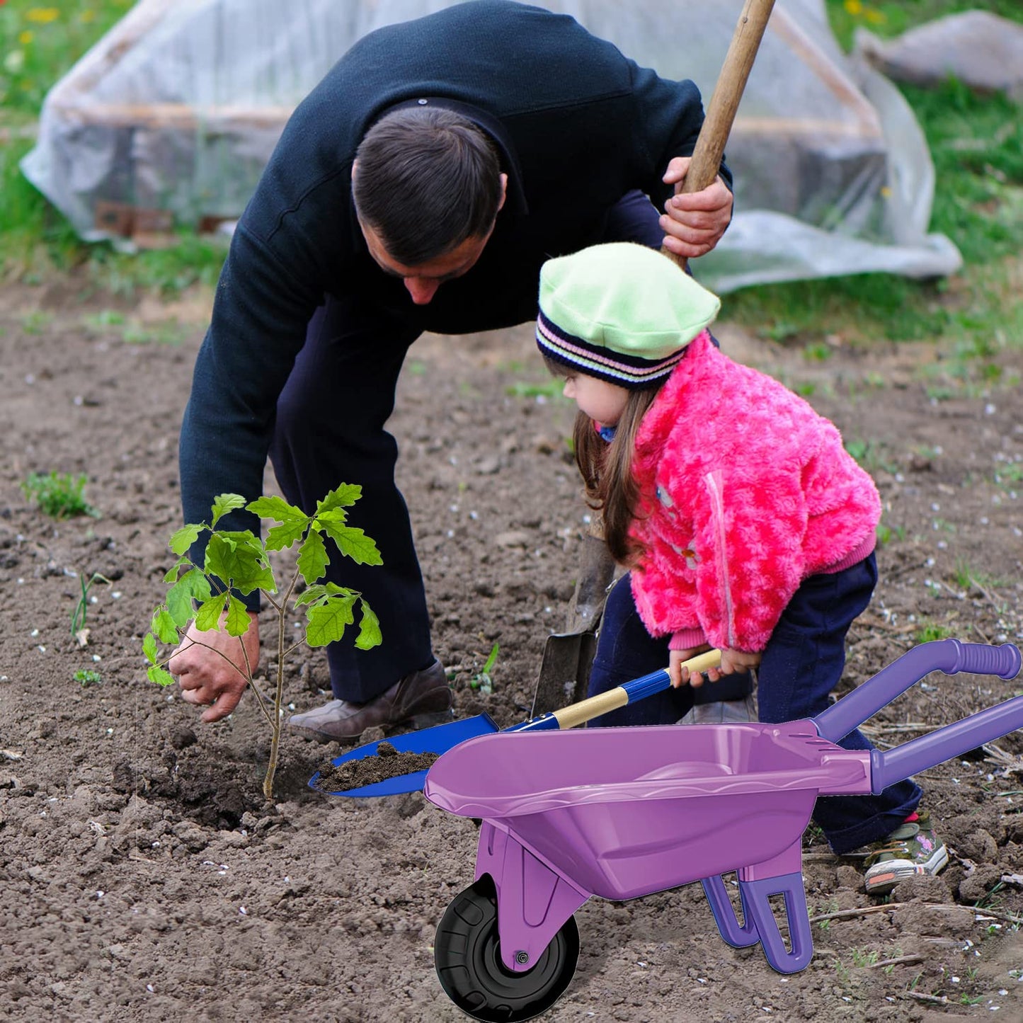 Qtioucp Kids Gardening Tools Set with Wheelbarrow | STEM Learning & Pretend Play