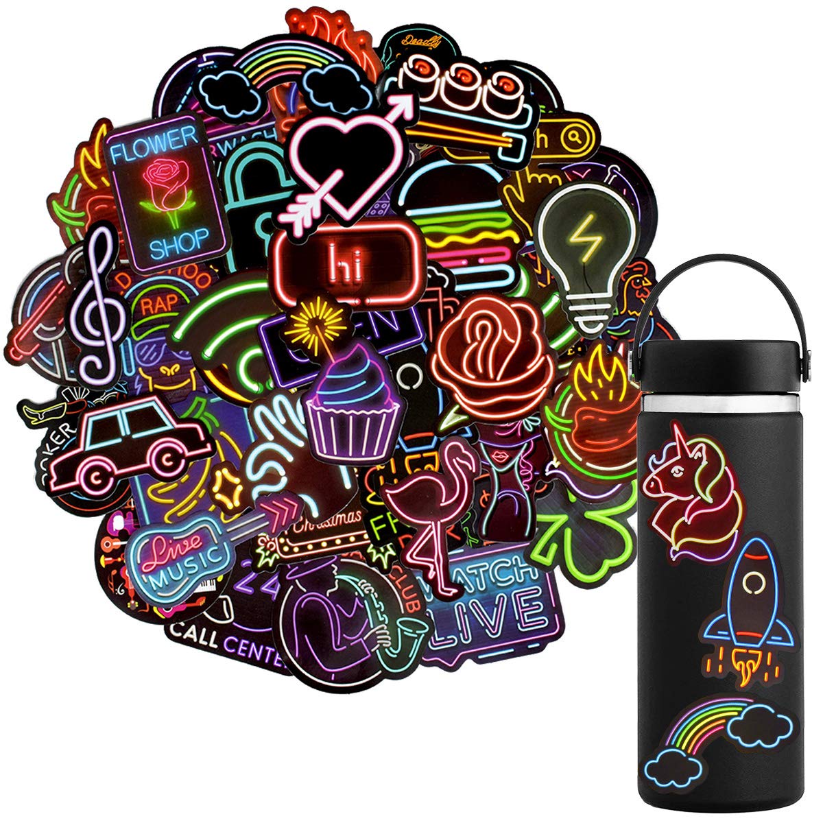 QTL Neon Stickers 50pc Pack – Waterproof Vinyl Party Favors for Teens & Students