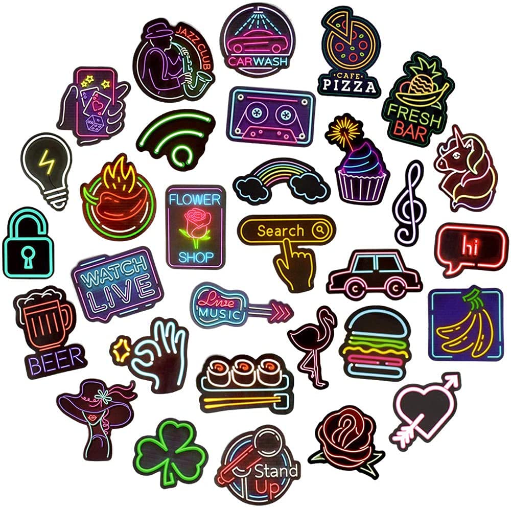 QTL Neon Stickers 50pc Pack – Waterproof Vinyl Party Favors for Teens & Students