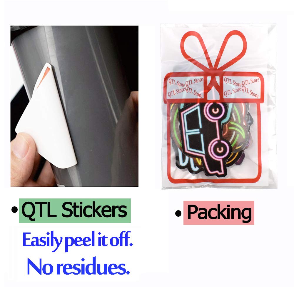 QTL Neon Stickers 50pc Pack – Waterproof Vinyl Party Favors for Teens & Students