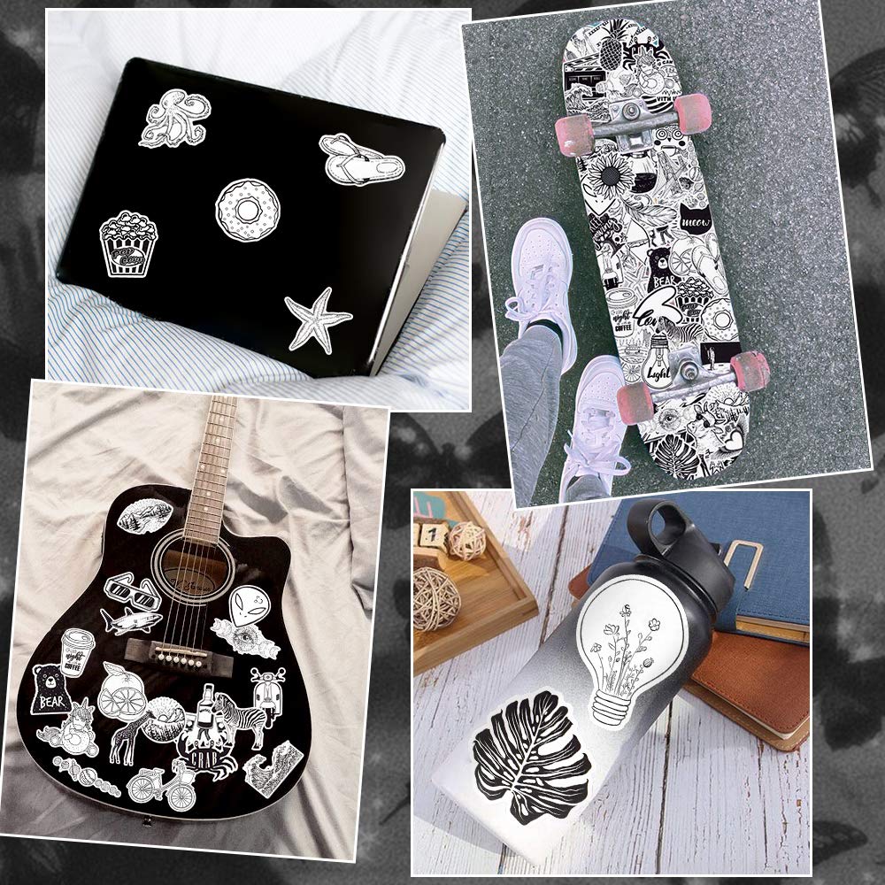 QTL Black & White VSCO Stickers for Teens – 50 Waterproof Vinyl Stickers for Water Bottles & Laptops
