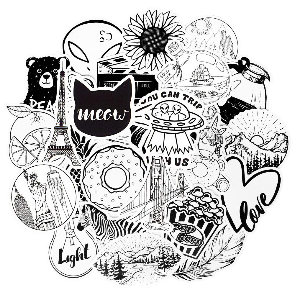 QTL Black & White VSCO Stickers for Teens – 50 Waterproof Vinyl Stickers for Water Bottles & Laptops