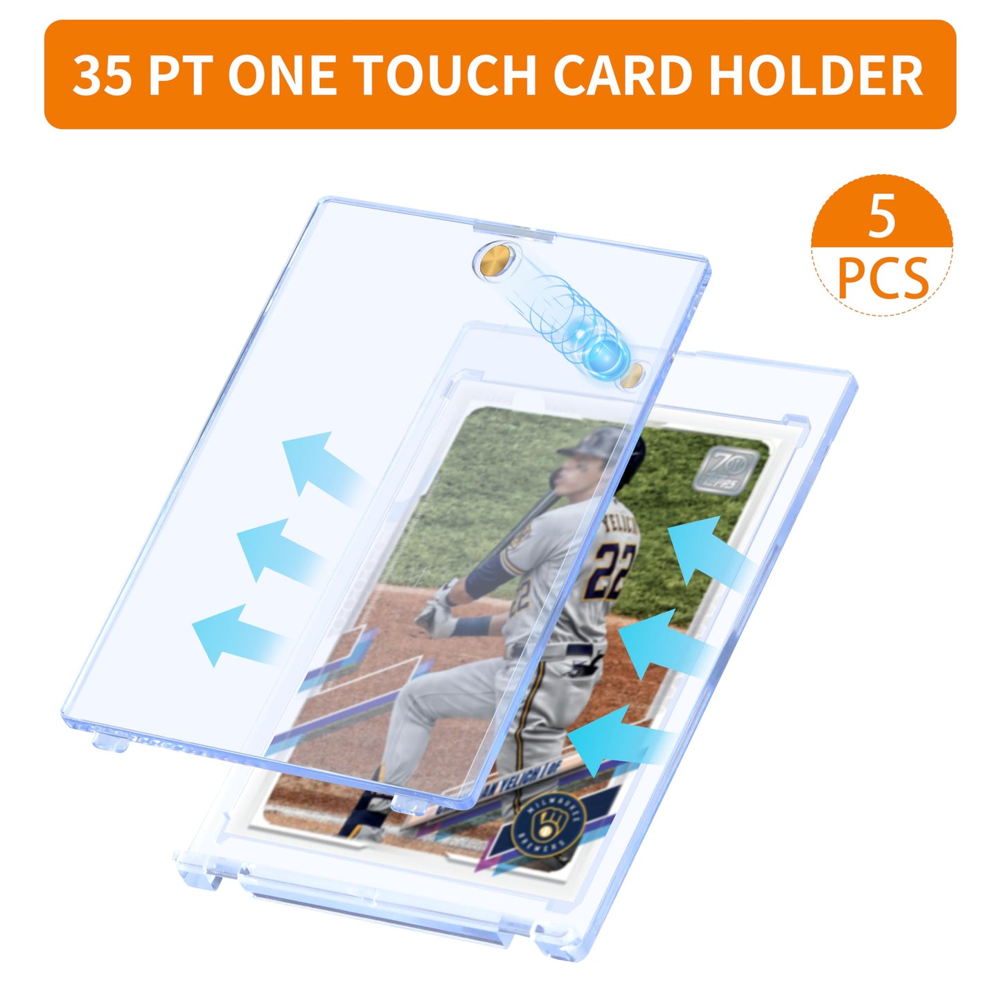 QTYORD 5 Pack 35PT Magnetic Card Holder – One-Touch Card Case for Trading Cards
