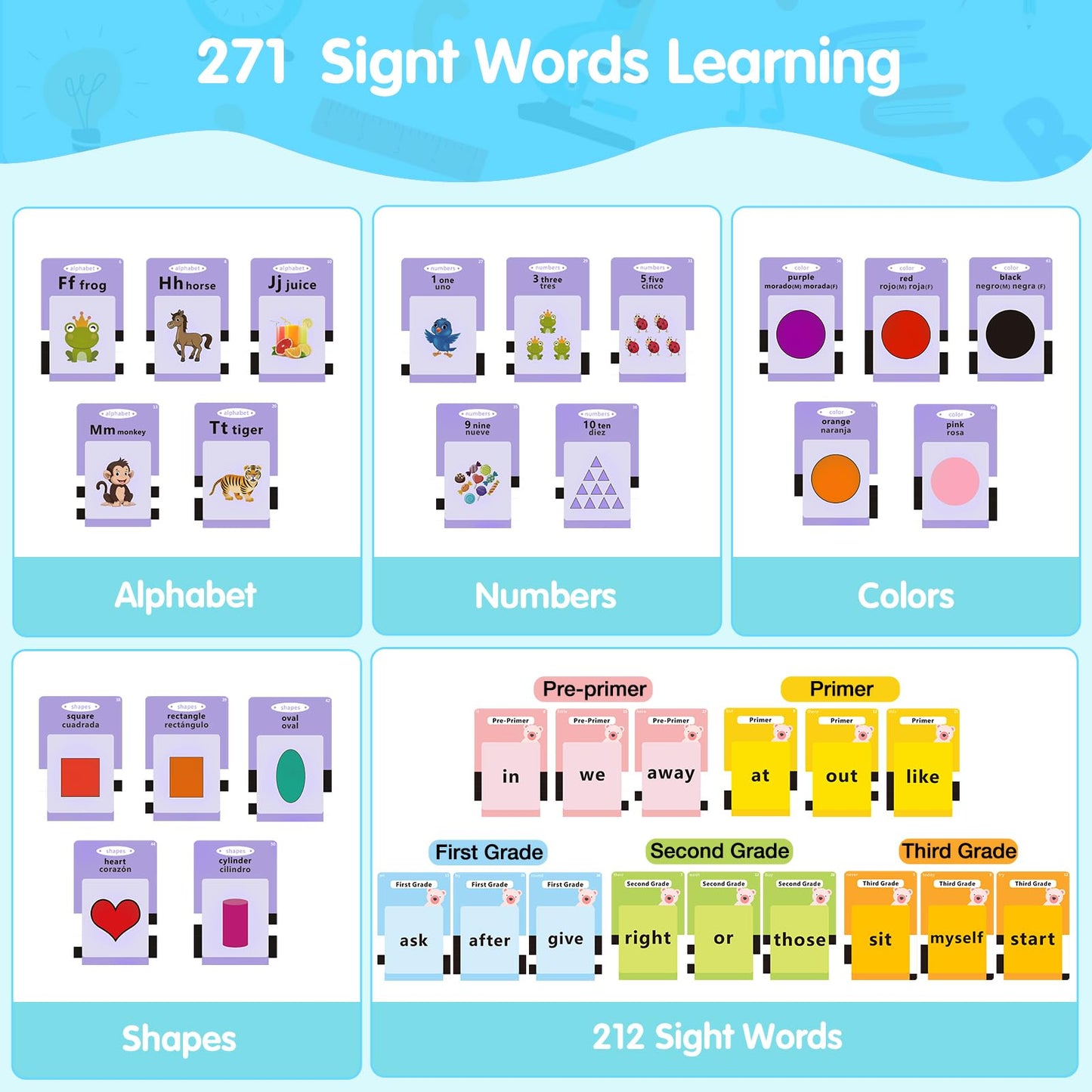 QuTZ Talking Flash Cards - ABC Learning for Toddlers 2-4, 272 Sight Words, Educational Toys for Home & Classroom