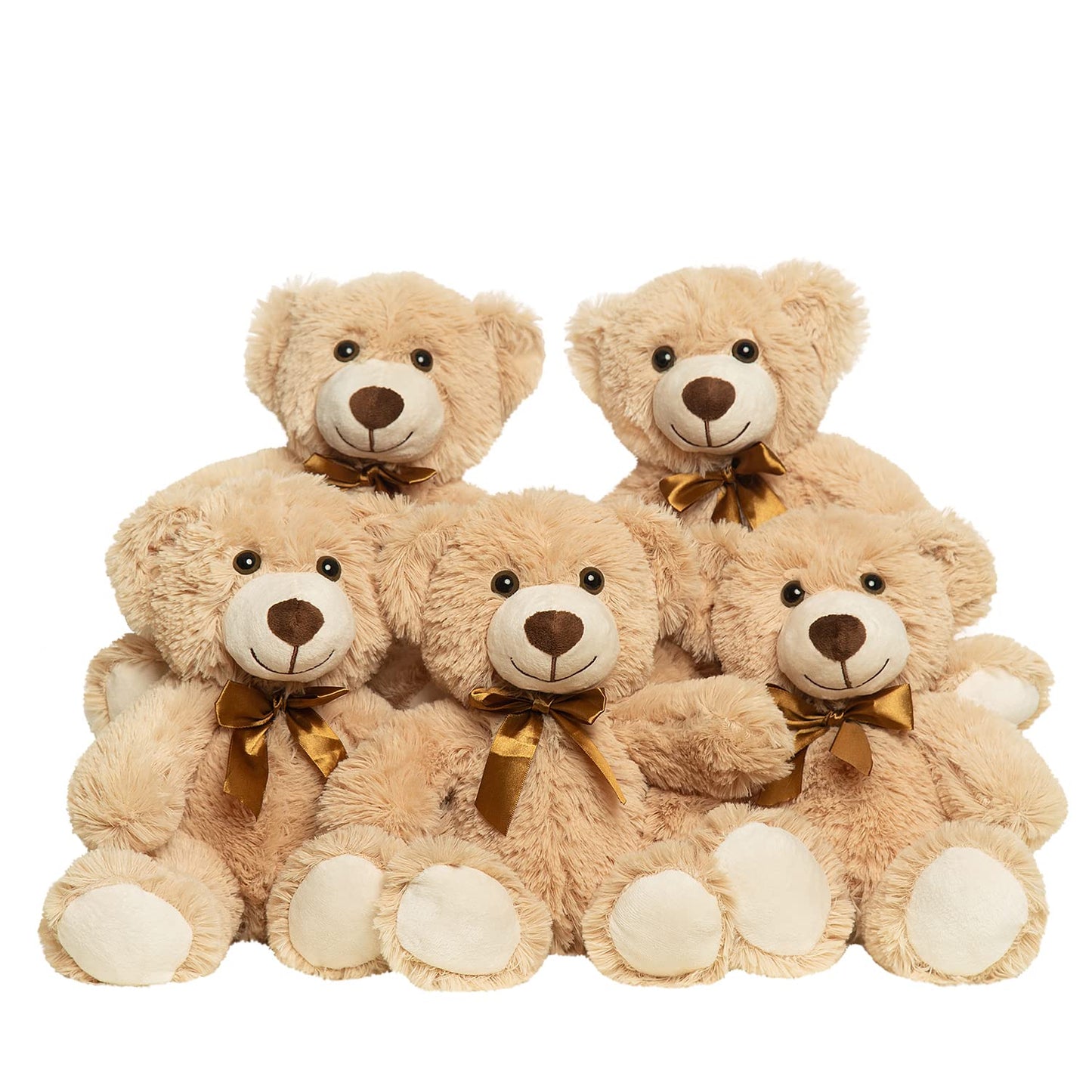 Quaakssi Teddy Bears Bulk 5 Pack – 13.5-Inch Light Brown Plush for Party Decor