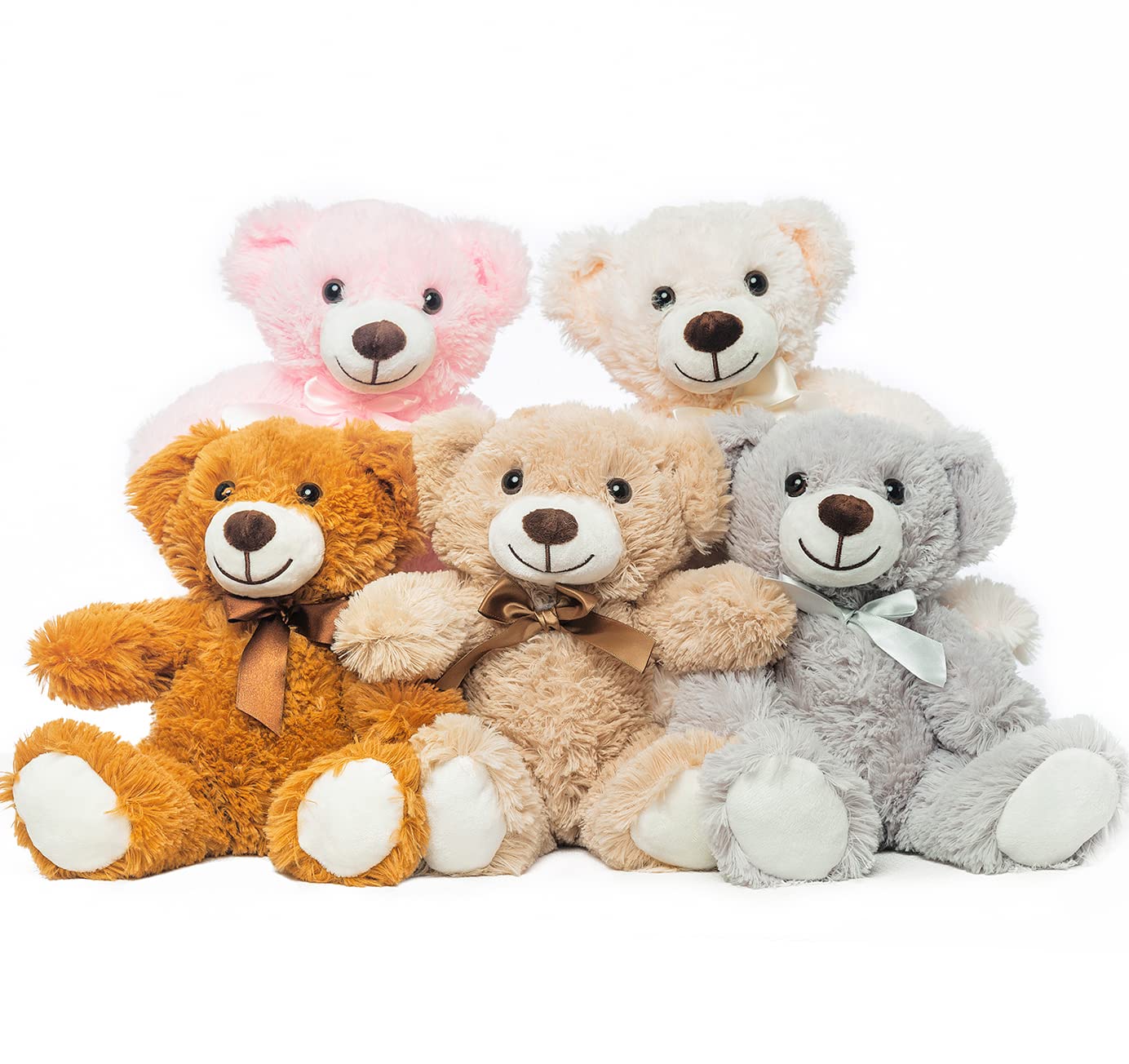 Quaakssi Teddy Bears Bulk 5-Pack — 13.5-Inch Plush in 5 Colors