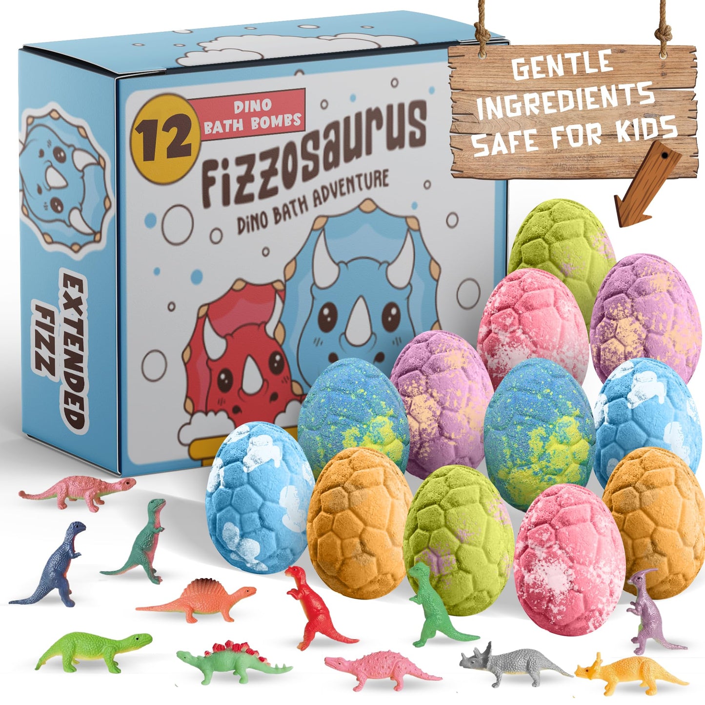 Quack Quack Moo All Natural Dinosaur Bath Bombs for Kids – 12 Pack with Toys Inside