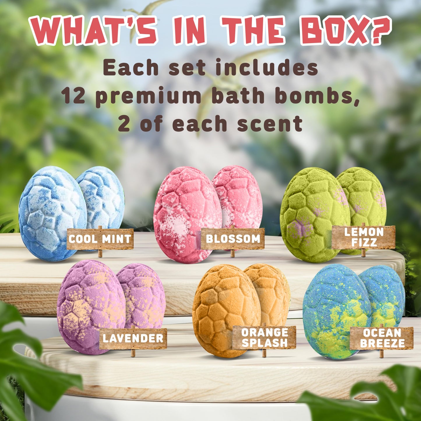 Quack Quack Moo All Natural Dino Bath Bombs for Kids – 12-Pack with Toys Inside