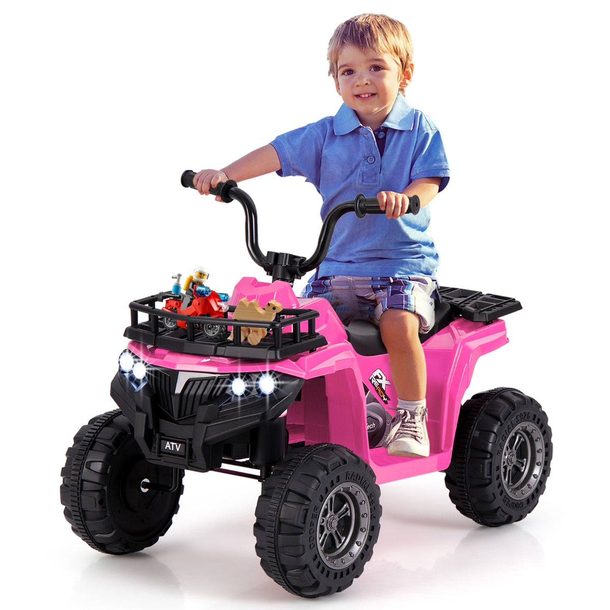 6V 4-Wheeler Quad Car with One-Button Start and Tread Tires-Black