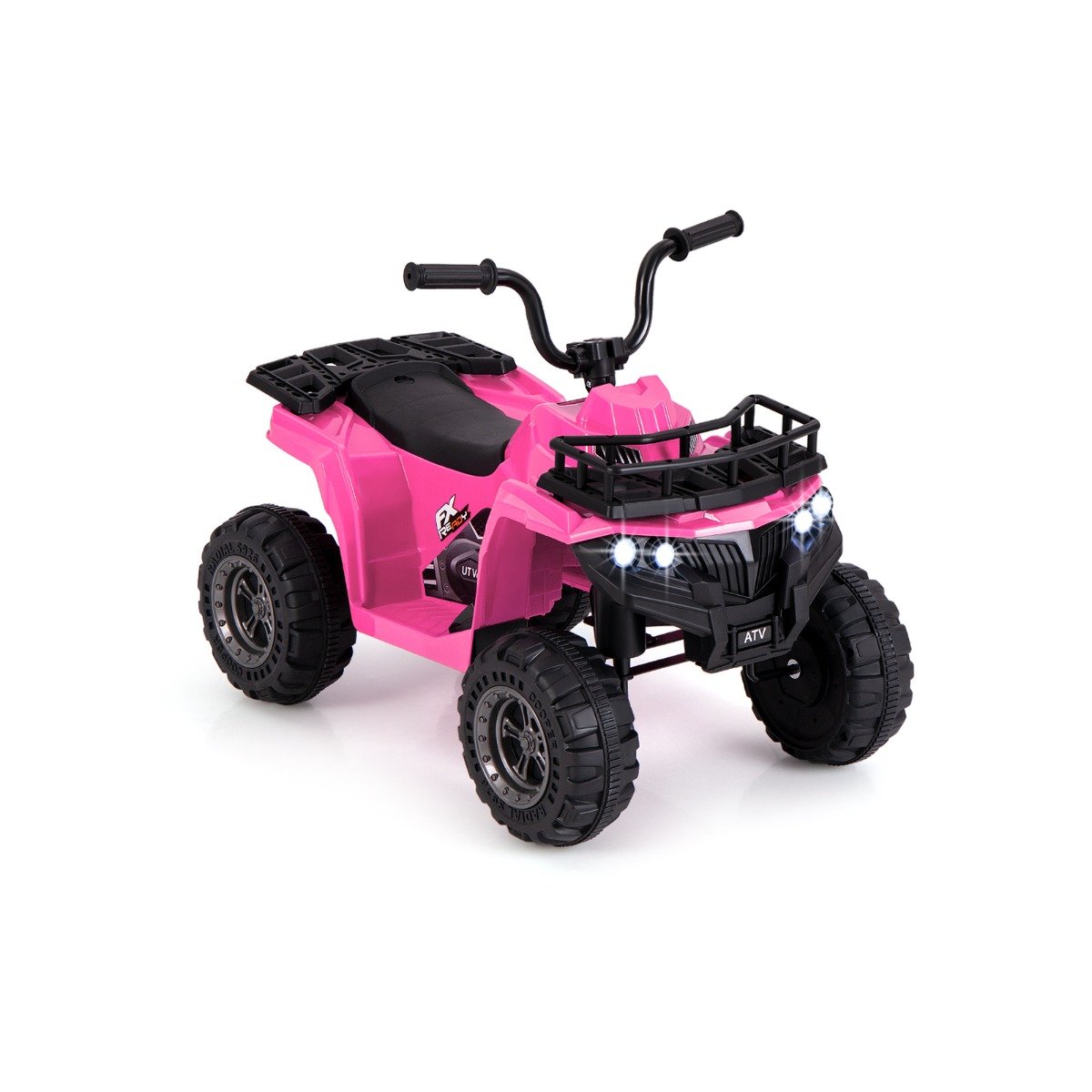 6V 4-Wheeler Quad Car with One-Button Start and Tread Tires-Black