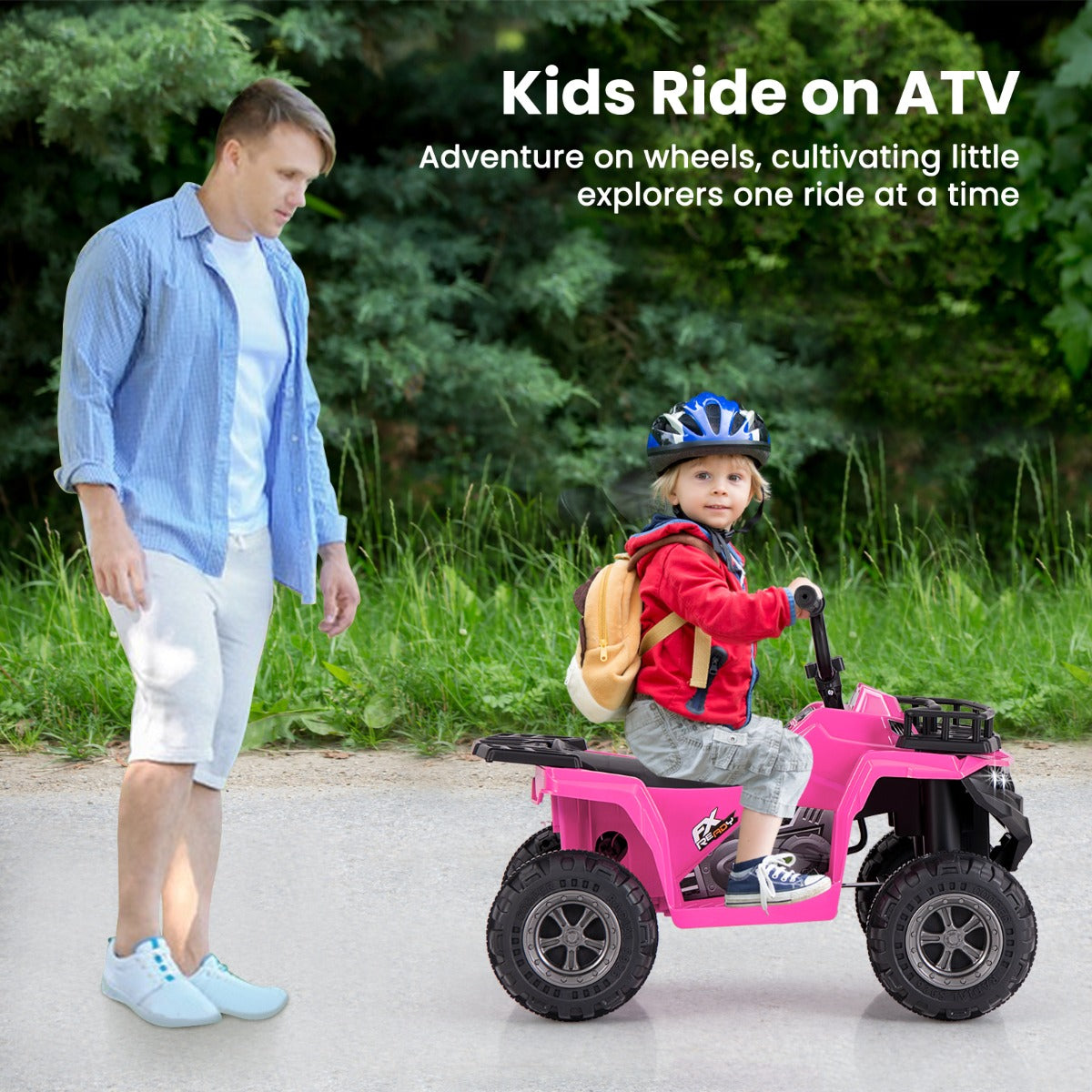 6V 4-Wheeler Quad Car with One-Button Start and Tread Tires-Black