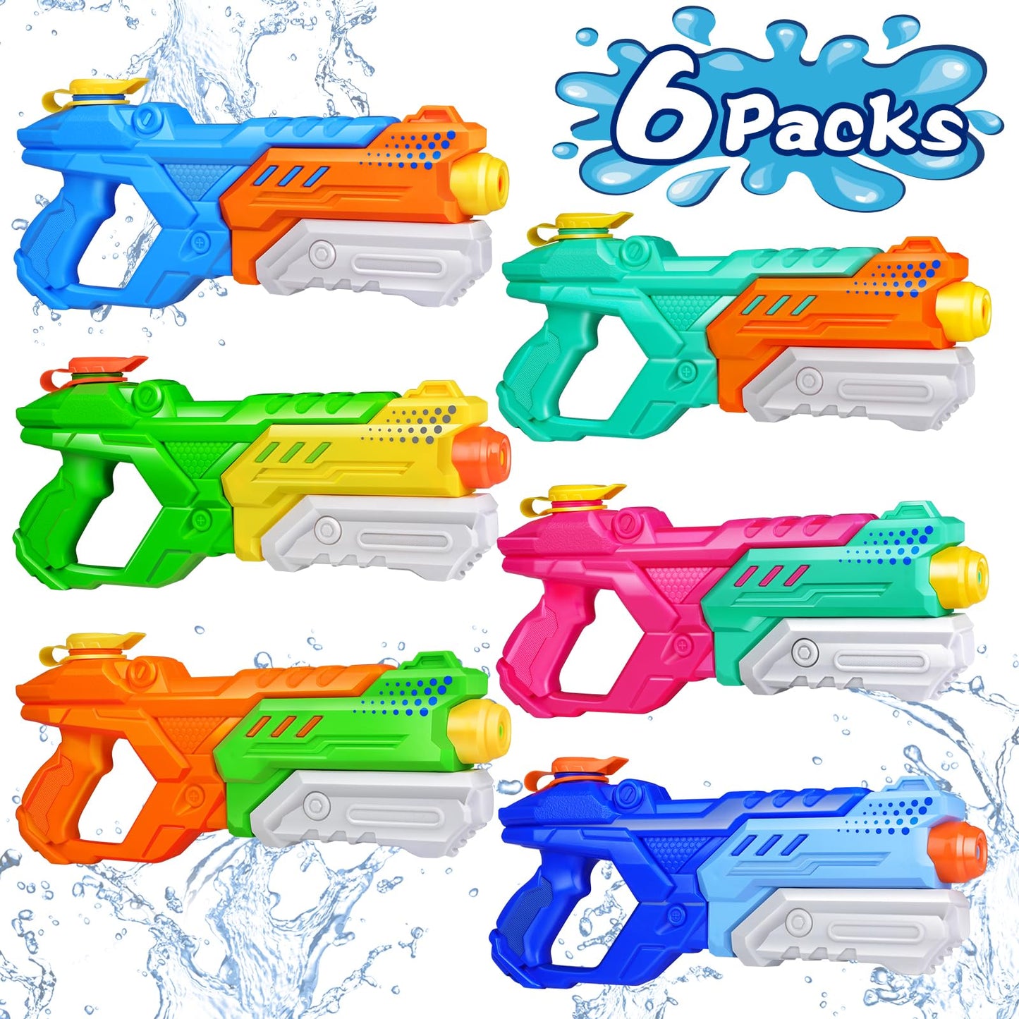 Quanquer 600cc Water Guns – 6 Pack for Kids & Adults, Long-Range Pump Action