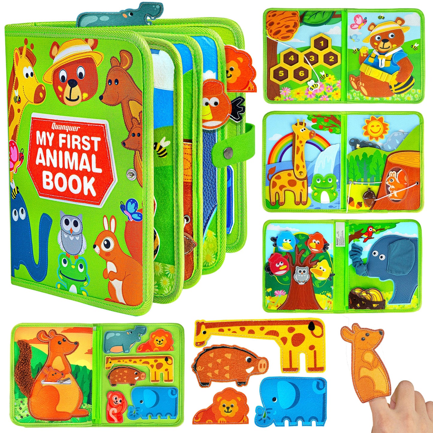 Quanquer Animal Busy Book for Toddlers 1-3 | Montessori Style Travel Toy, Screen-Free Learning, Gift Idea
