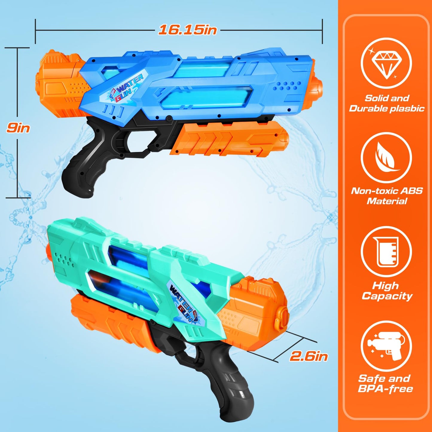 Quanquer Super Water Guns for Adults – 2 Pack 1200cc Blaster with Excellent Range