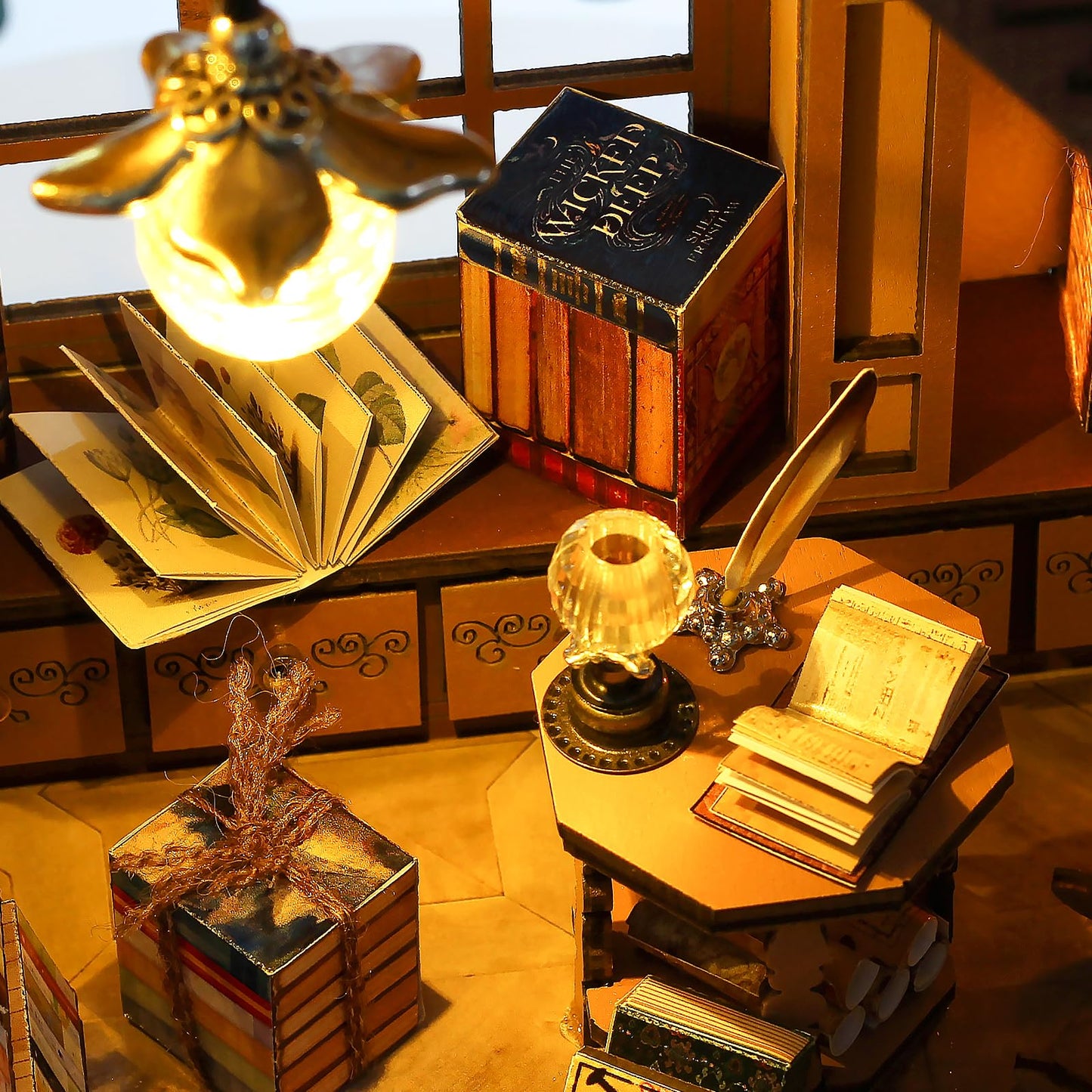 Quanquer Miniature Book Nook Kit with LED Light – DIY Wooden Doll House for Adults
