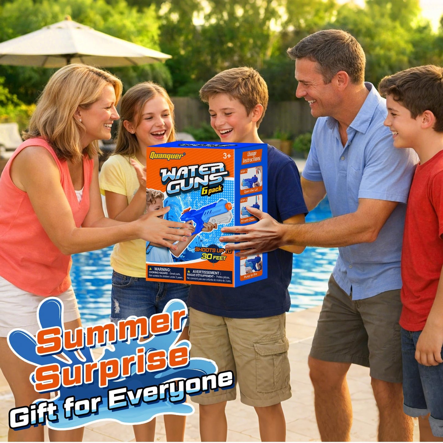 Quanquer 600cc Water Guns – 6 Pack for Kids & Adults, Long-Range Pump Action