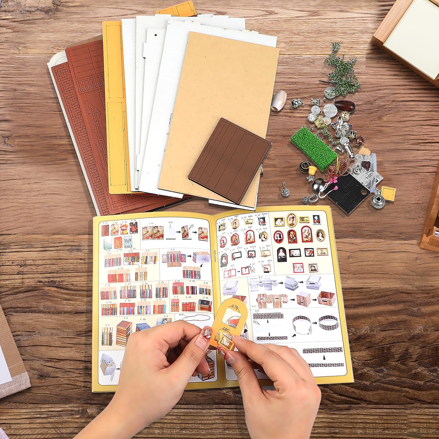 Quanquer Miniature Book Nook Kit with LED Light – DIY Wooden Doll House for Adults
