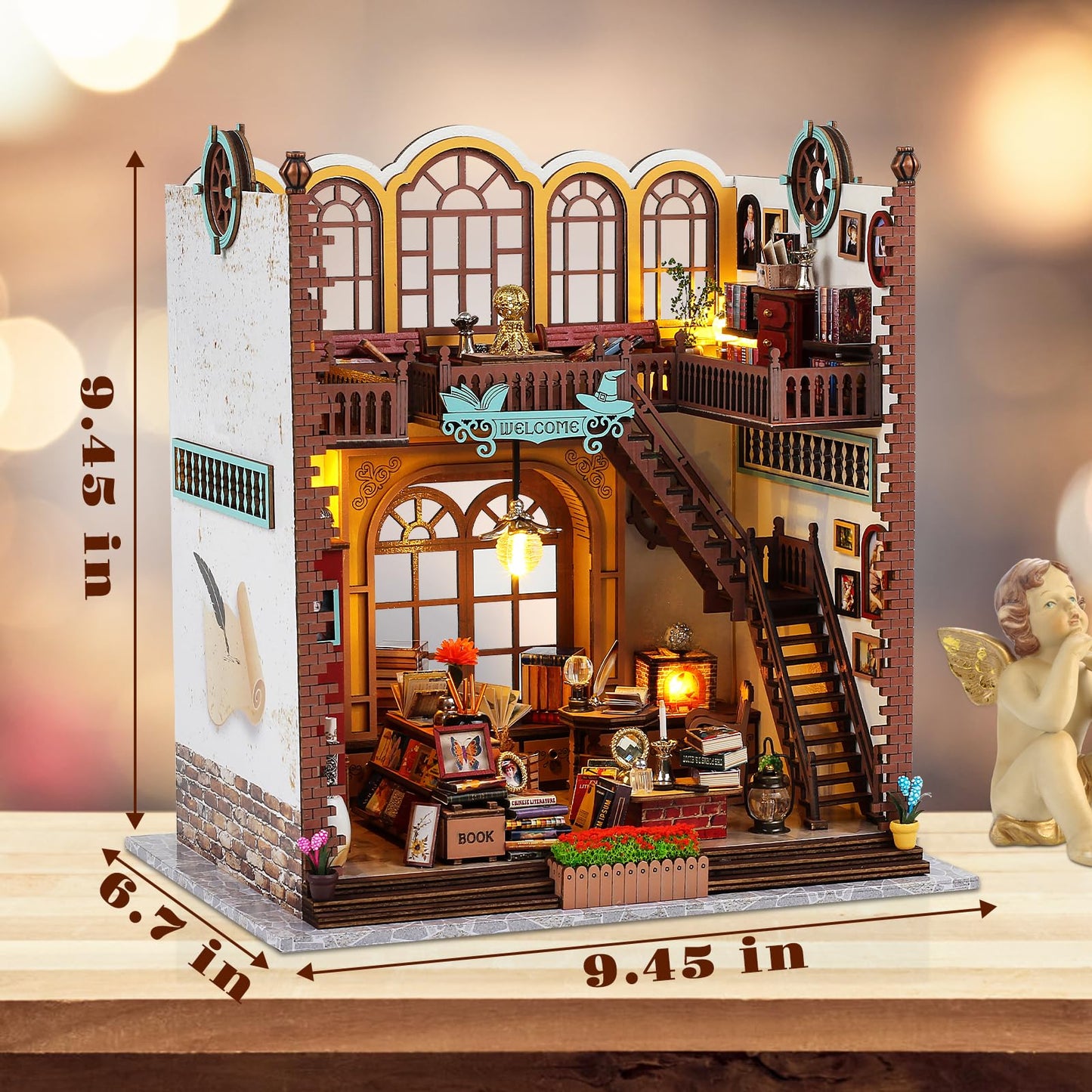 Quanquer Miniature Book Nook Kit with LED Light – DIY Wooden Doll House for Adults