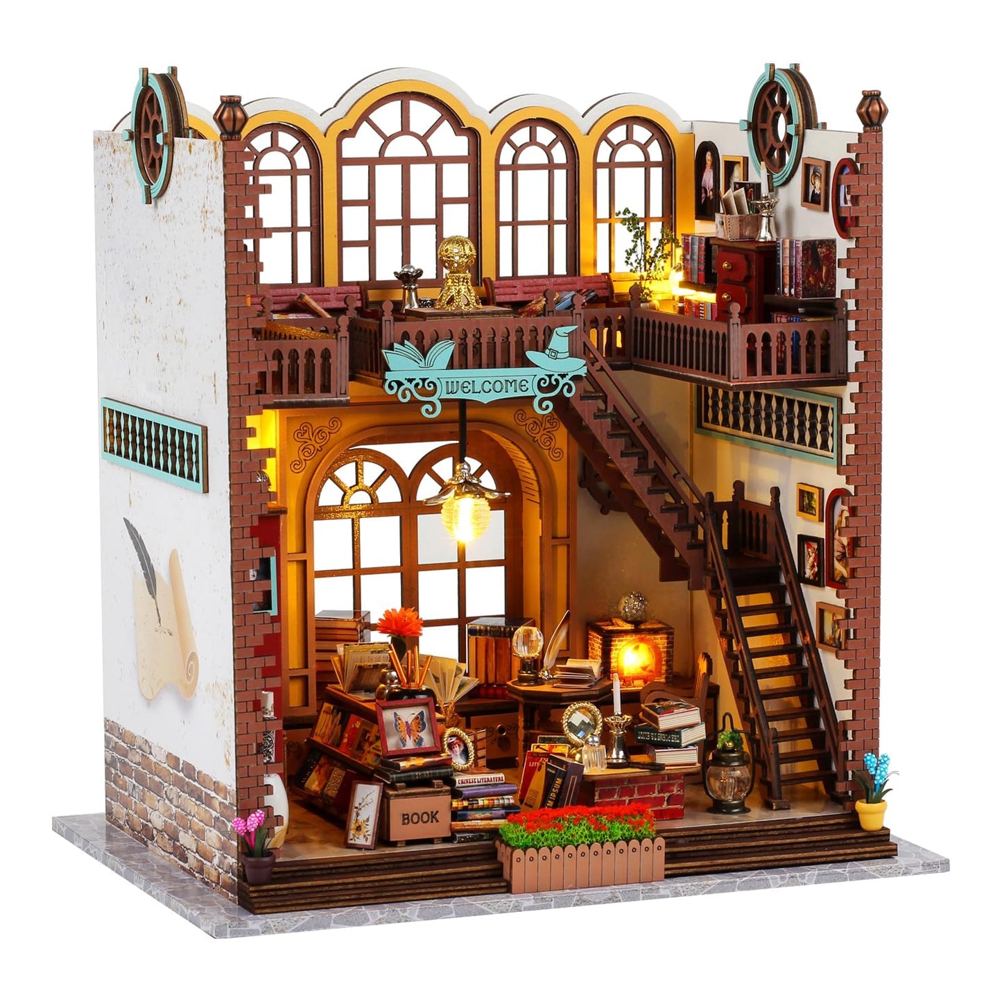 Quanquer Miniature Book Nook Kit with LED Light – DIY Wooden Doll House for Adults