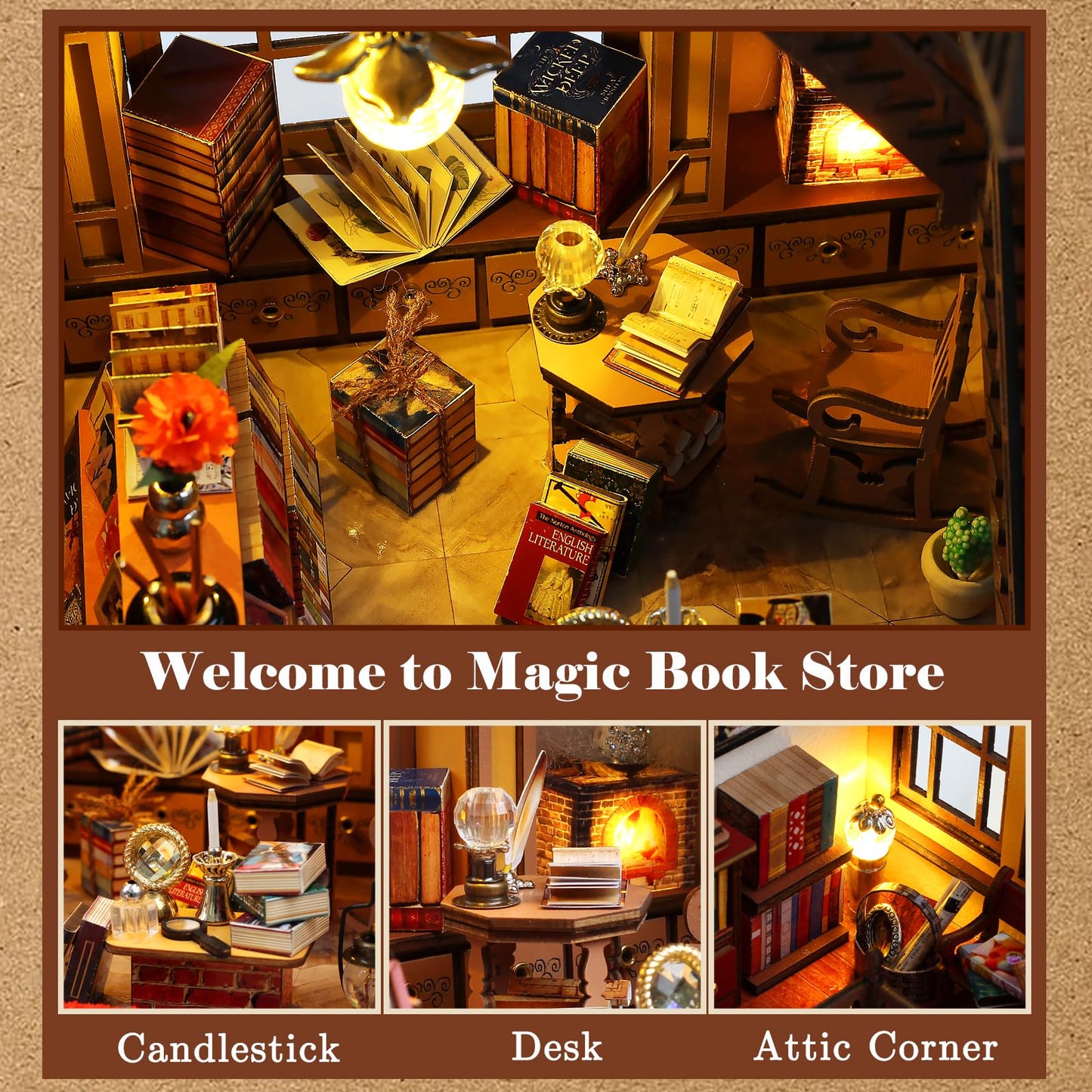 Quanquer Miniature Book Nook Kit with LED Light – DIY Wooden Doll House for Adults