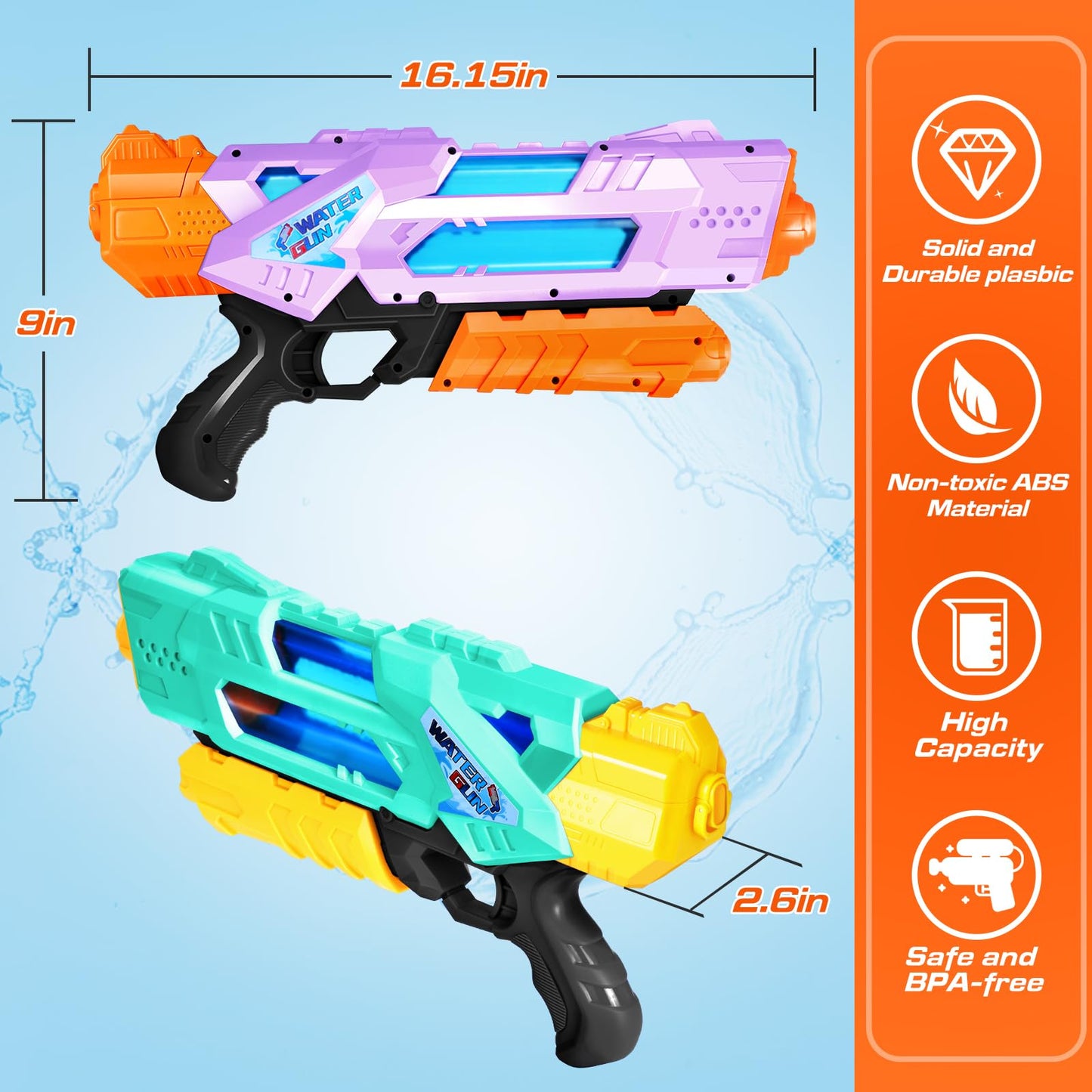 Quanquer Super Water Guns for Adults - 2 Pack 1200cc Blasters with Excellent Range