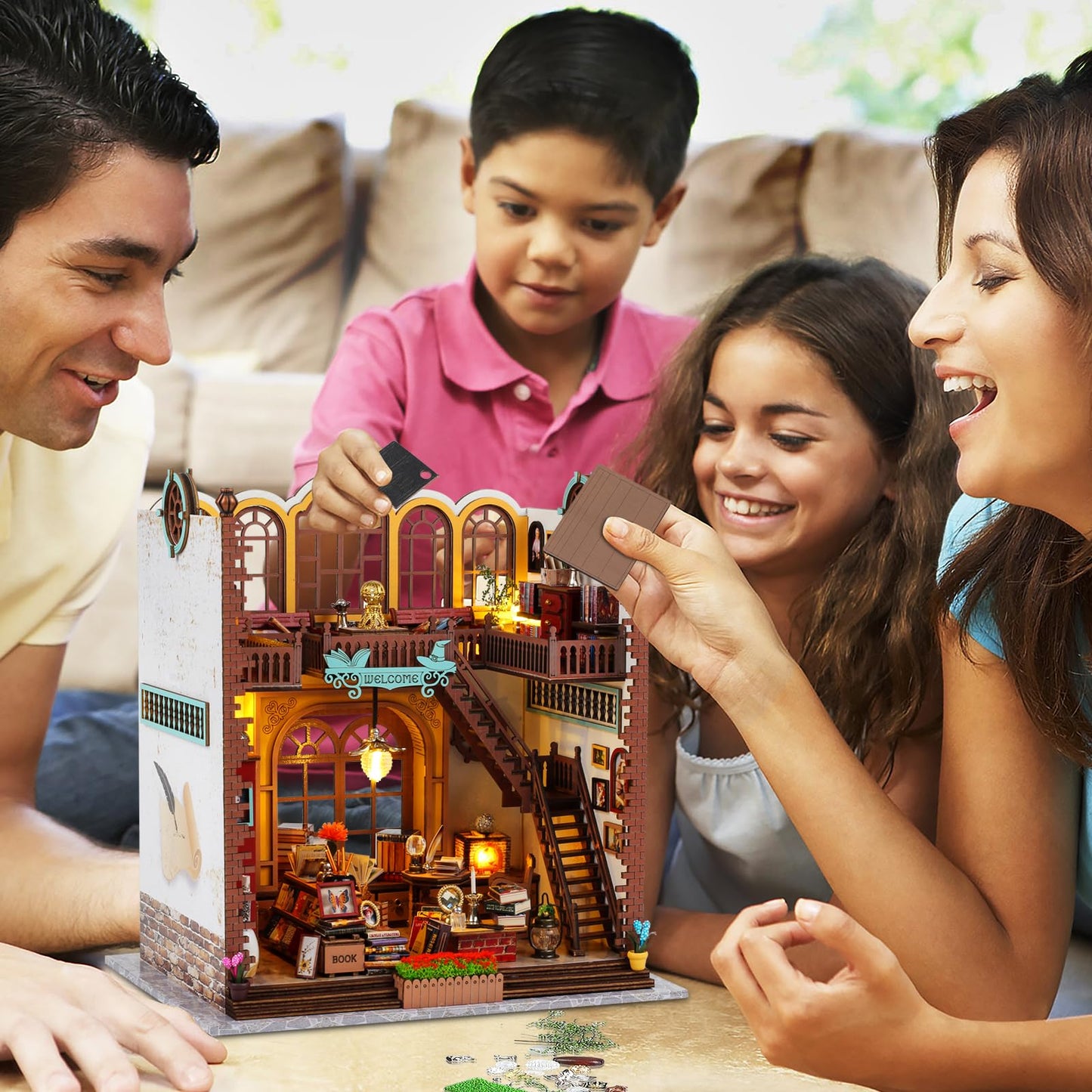 Quanquer Miniature Book Nook Kit with LED Light – DIY Wooden Doll House for Adults